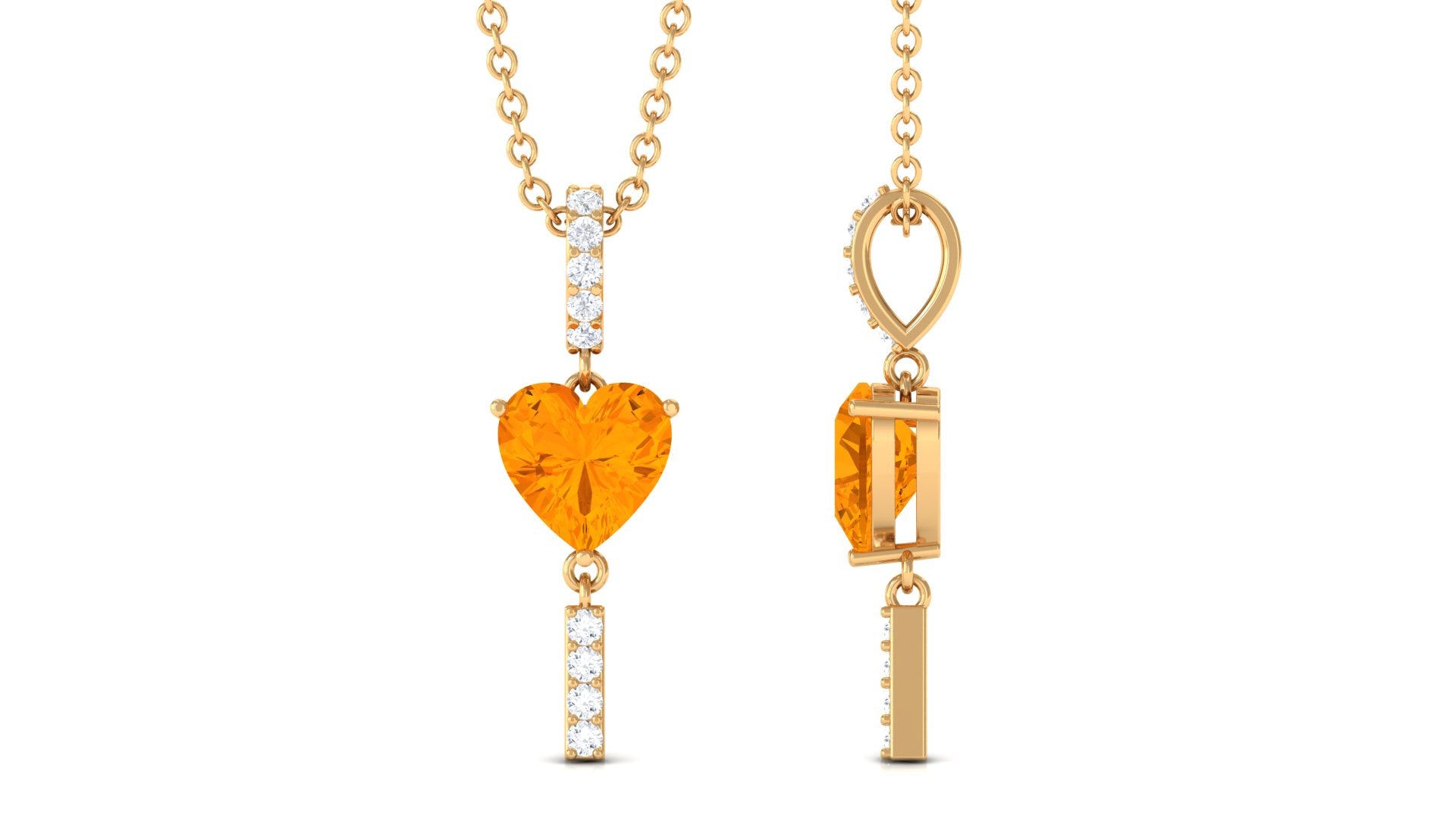 Heart Shape Fire Opal and Diamond Bar Drop Pendant Fire Opal - ( AAA ) - Quality - Rosec Jewels