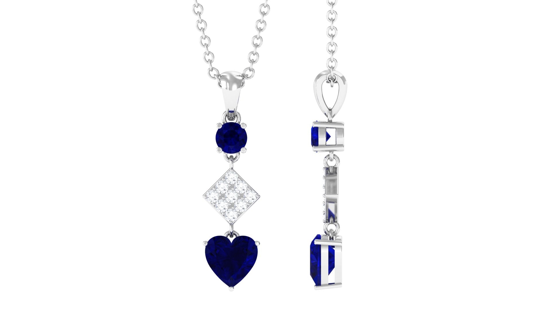 Round and Heart Shape Blue Sapphire Dangle Pendant with Diamond Blue Sapphire - ( AAA ) - Quality - Rosec Jewels