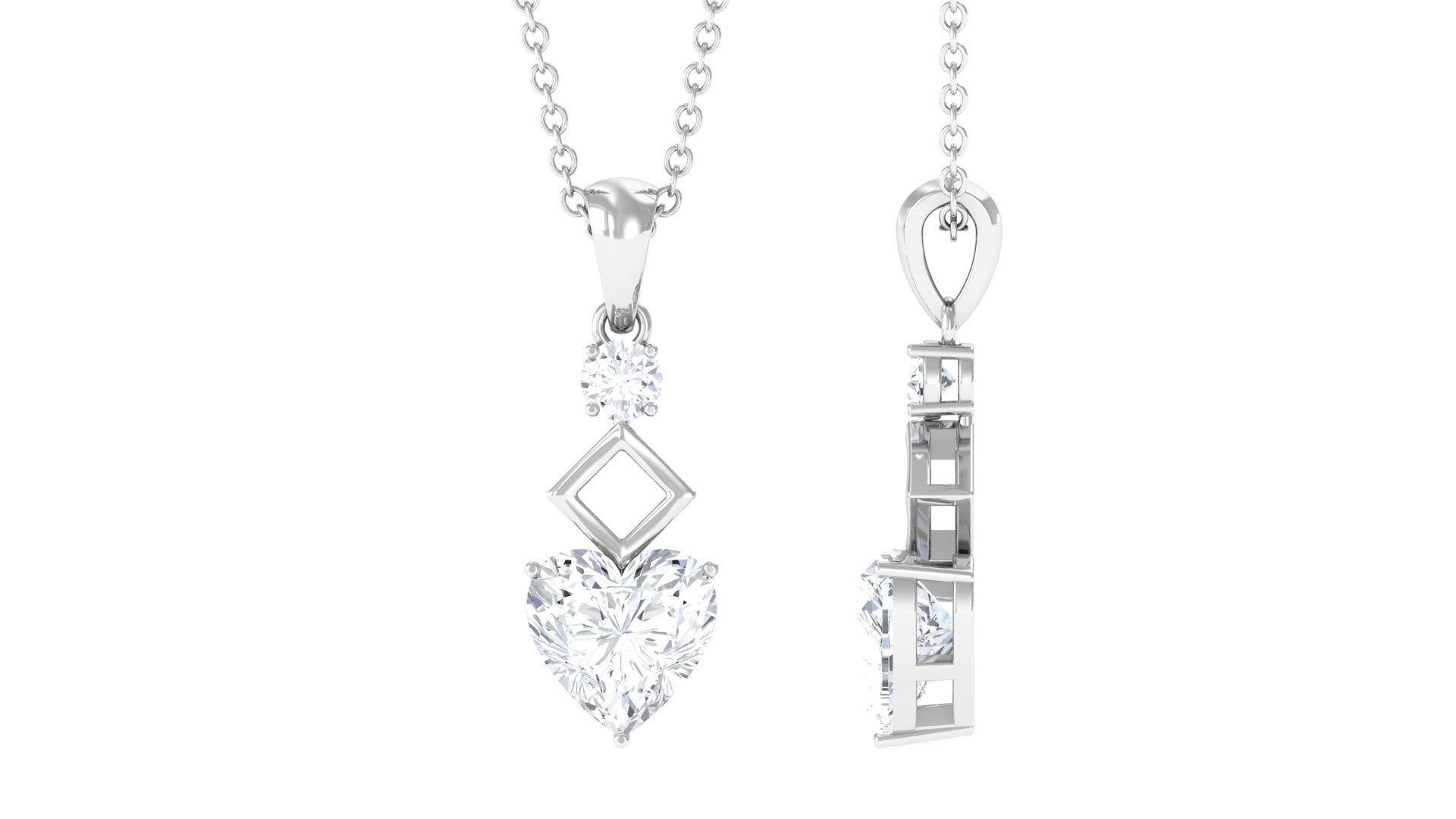 Heart and Round Cut Zircon Dangle Pendant Zircon - ( AAAA ) - Quality - Rosec Jewels