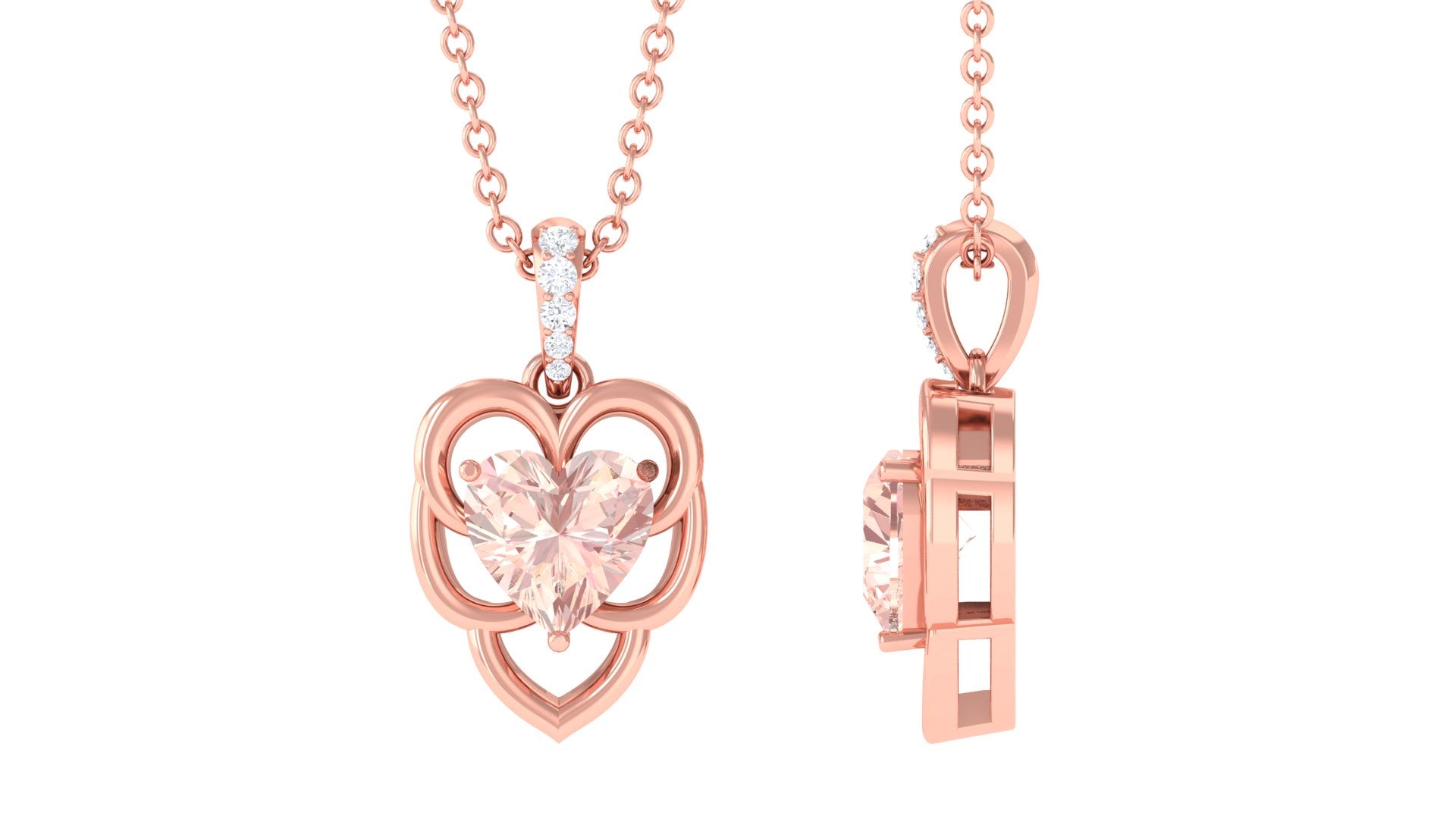 Unique Morganite Heart Pendant Necklace with Diamond Morganite - ( AAA ) - Quality - Rosec Jewels
