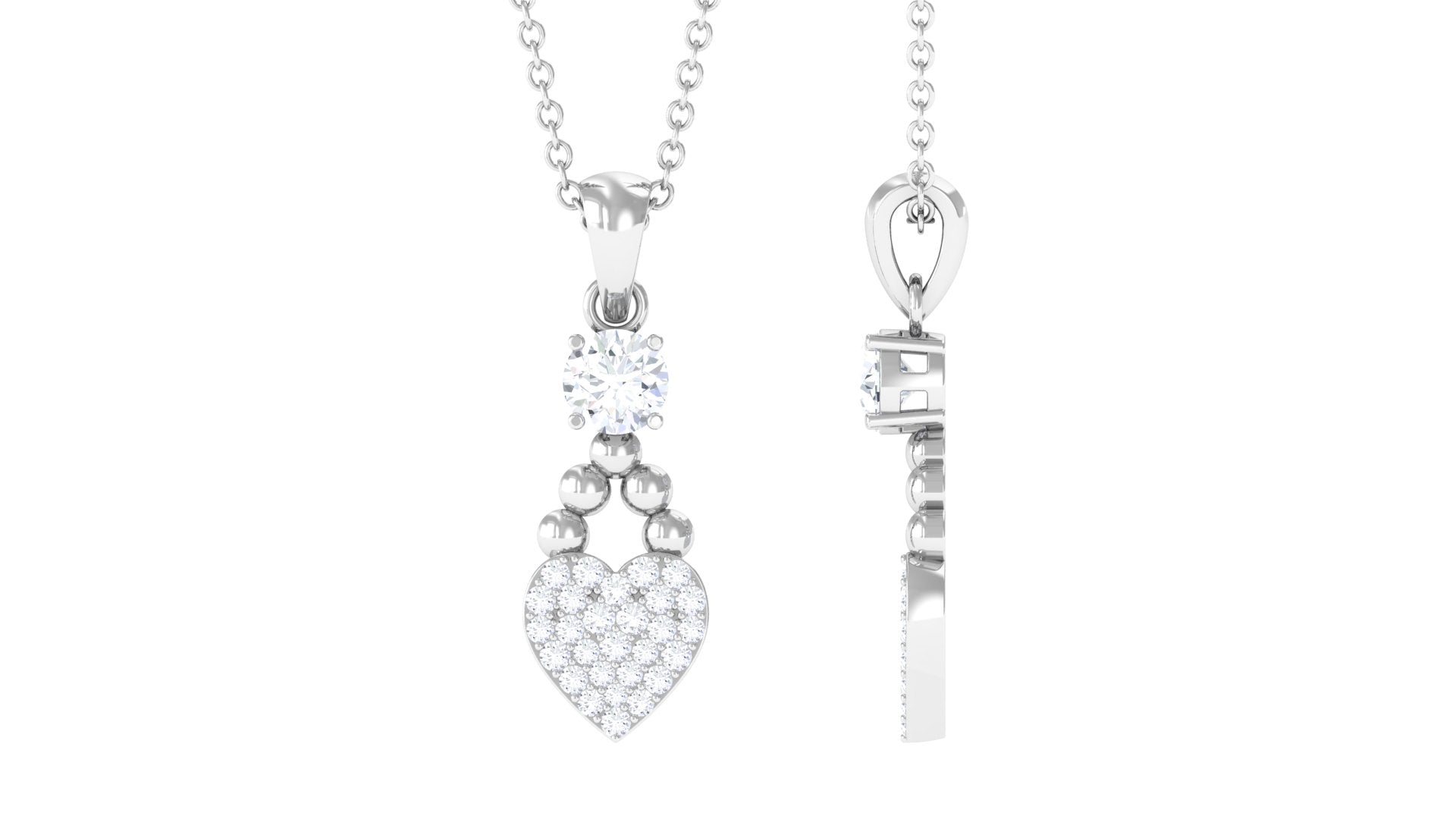 Heart Dangle Pendant with Round Cut Simulated Diamond Zircon - ( AAAA ) - Quality - Rosec Jewels