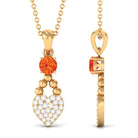 Round Orange Sapphire and Diamond Heart Drop Pendant Orange Sapphire - ( AAA ) - Quality - Rosec Jewels