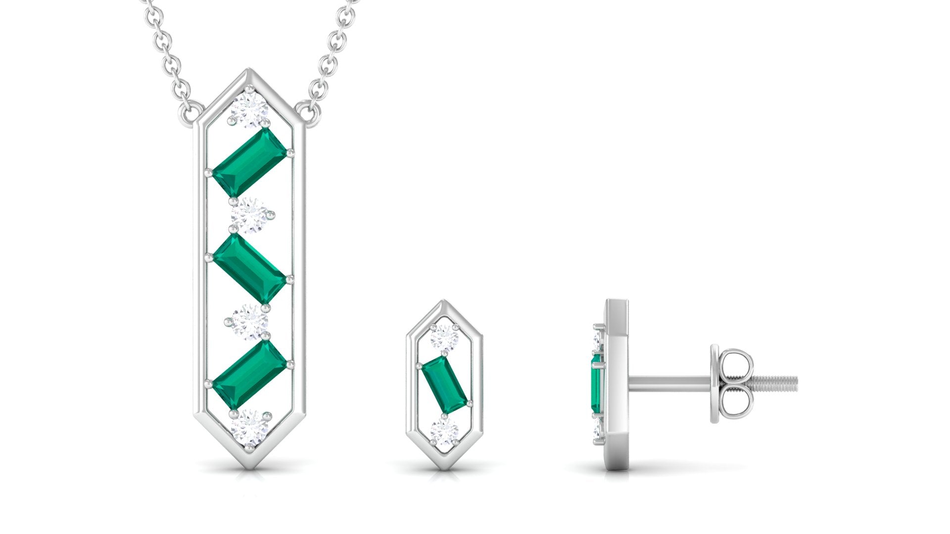 Contemporary Emerald and Diamond Dangle jewelry Set Emerald - ( AAA ) - Quality - Rosec Jewels