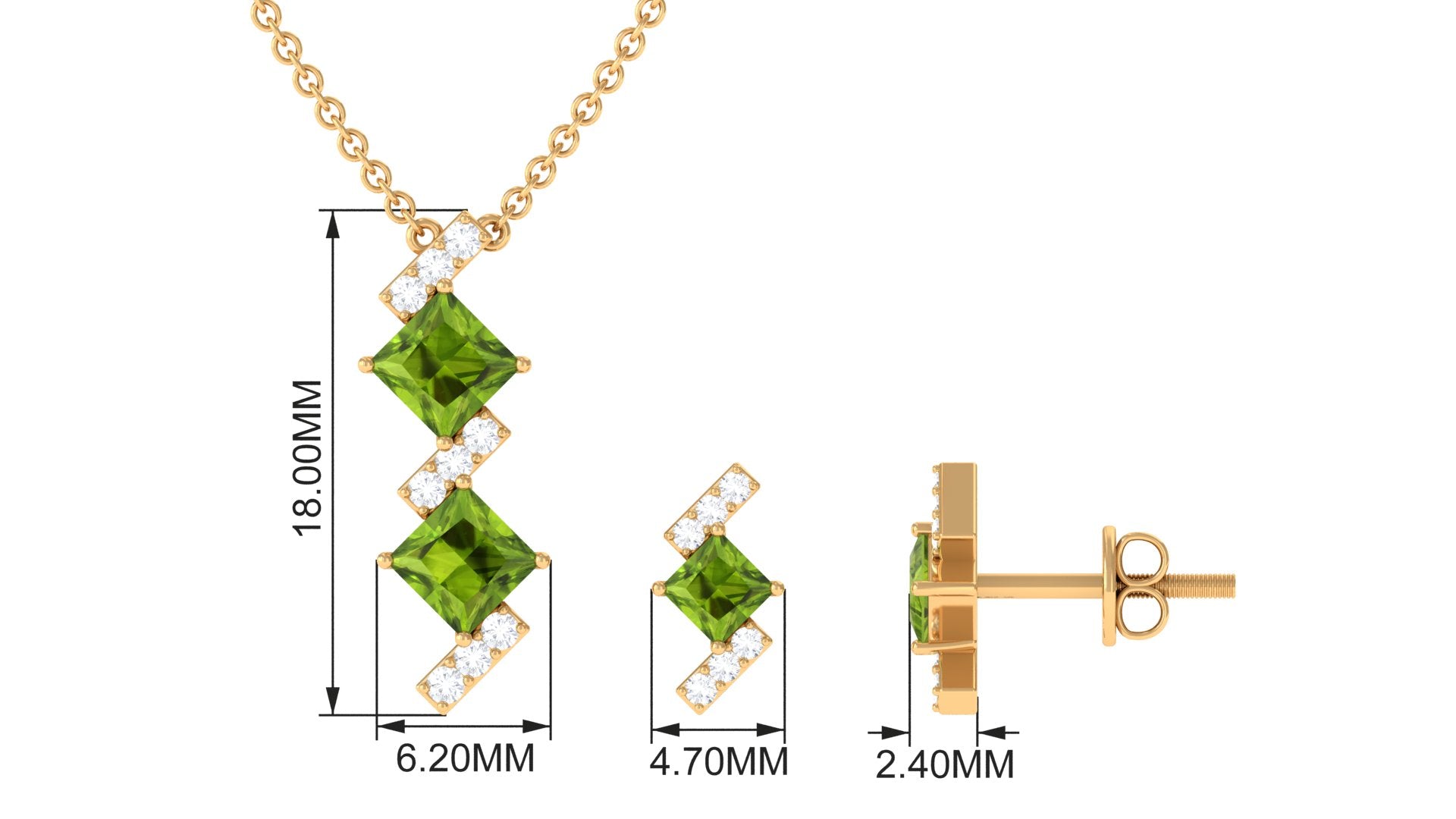 Princess Cut Peridot Modern Jewelry Set with Diamond Peridot - ( AAA ) - Quality - Rosec Jewels