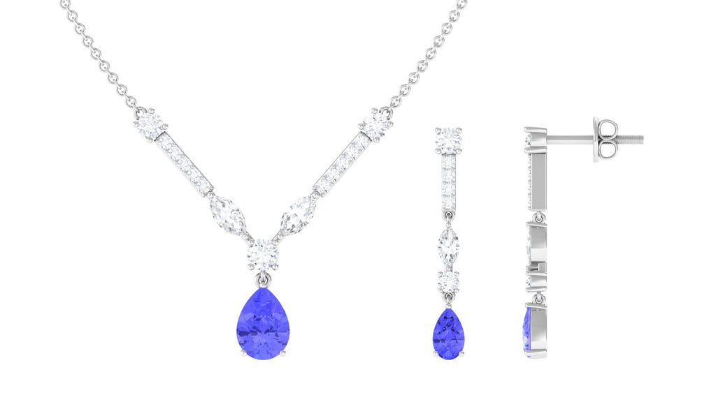 Tanzanite and Moissanite Drop Necklace Earrings Set