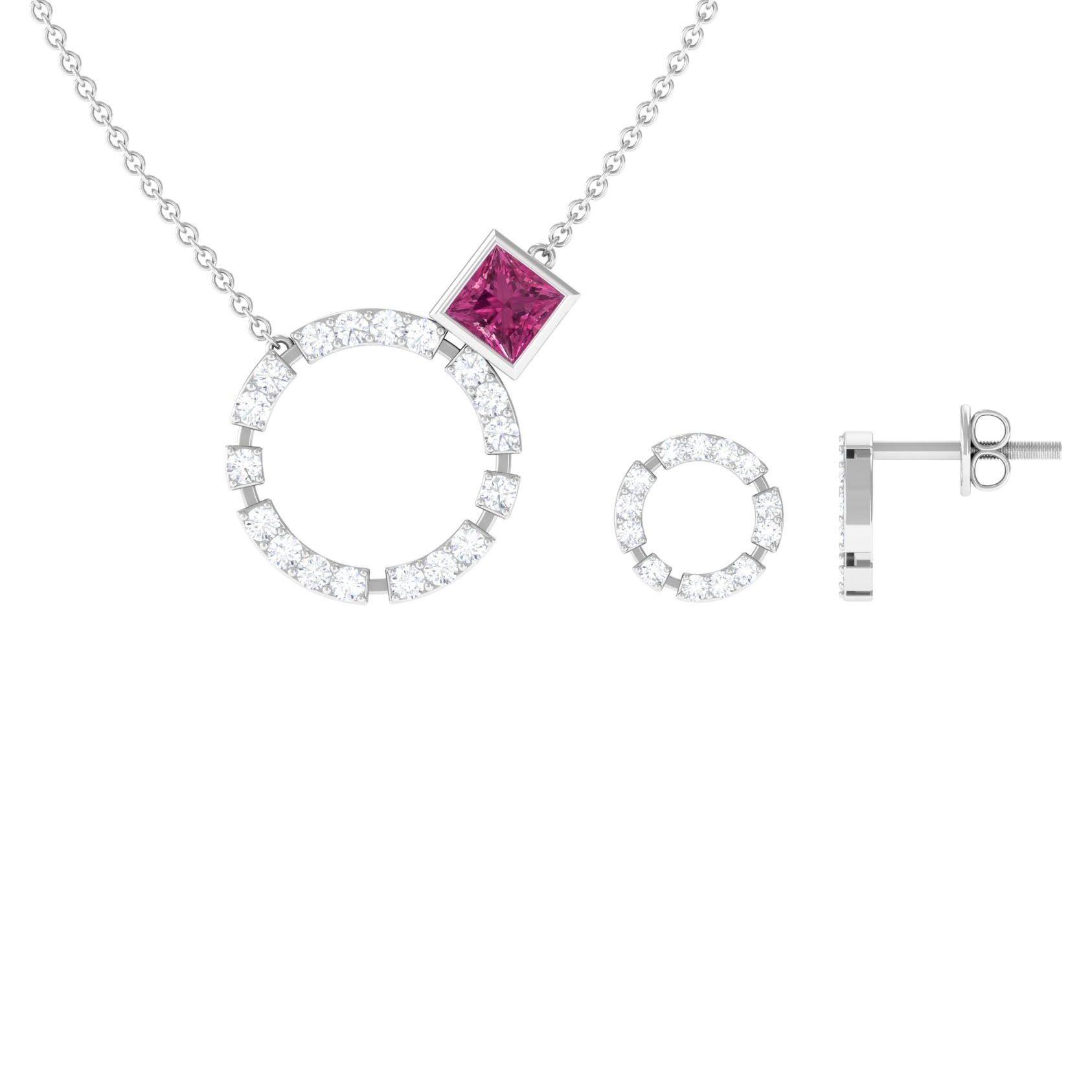 Pink Tourmaline and Diamond Eternity Jewelry Set Pink Tourmaline - ( AAA ) - Quality - Rosec Jewels