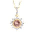 Round Morganite and Diamond Halo Pendant Necklace Morganite - ( AAA ) - Quality - Rosec Jewels
