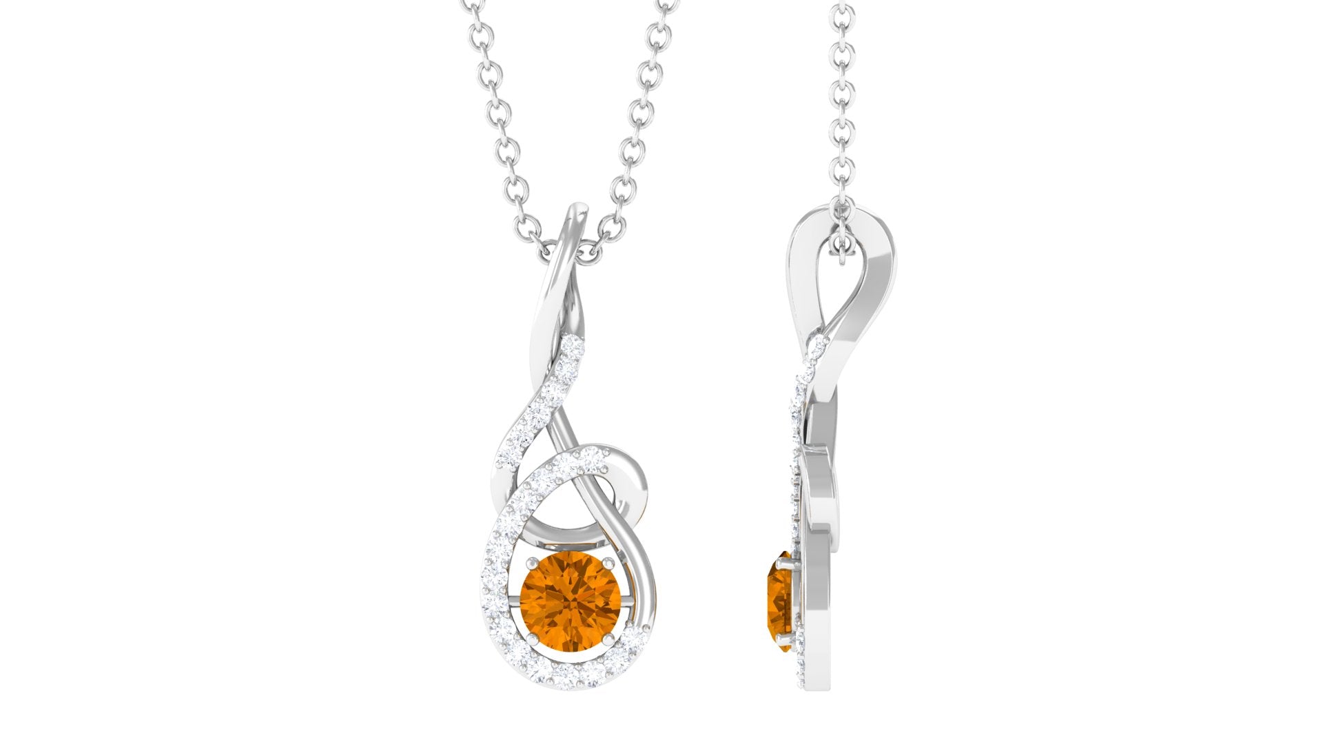 Round Citrine and Diamond Twisted Pendant Necklace Citrine - ( AAA ) - Quality - Rosec Jewels
