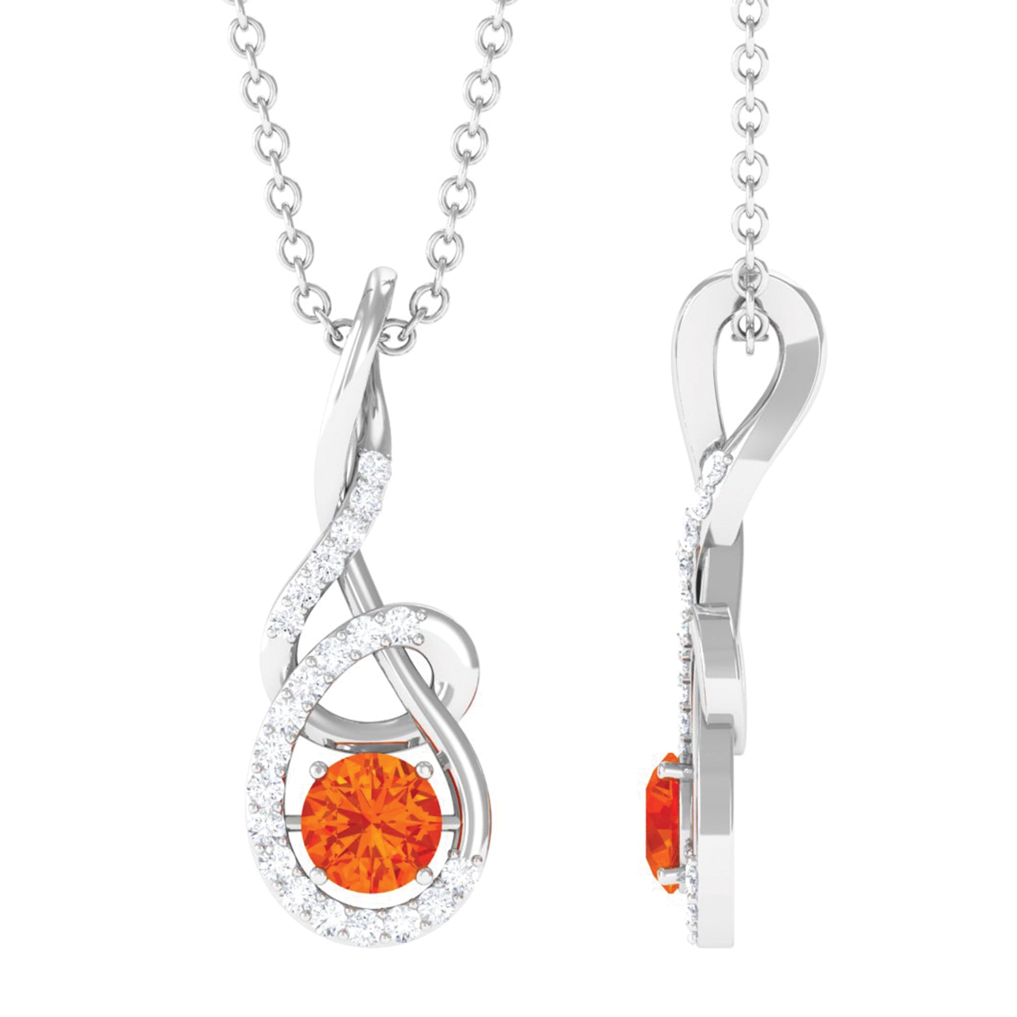 Orange Sapphire Infinity Twisted Pendant with Diamond Orange Sapphire - ( AAA ) - Quality - Rosec Jewels
