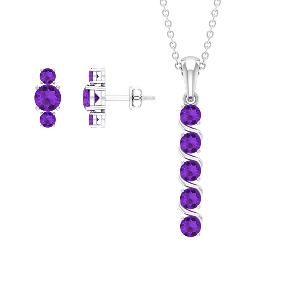 1.75 CT Amethyst Bar Necklace and Earring Set