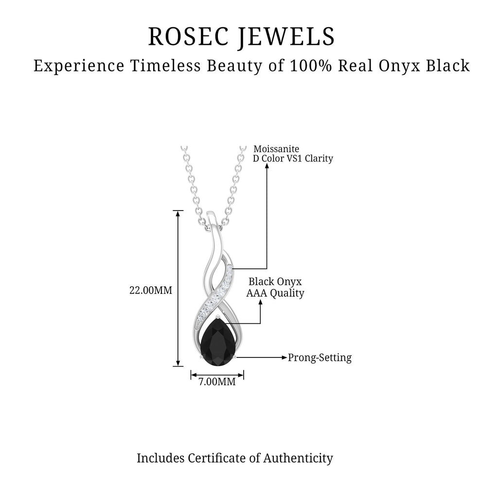 Pear Shape Black Onyx Infinity Pendant Necklace with Moissanite Accent Black Onyx - ( AAA ) - Quality - Rosec Jewels UK