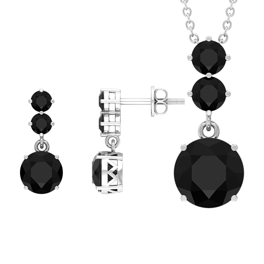 Black Onyx Three Stone Dangle Jewelry Set Black Onyx - ( AAA ) - Quality - Rosec Jewels