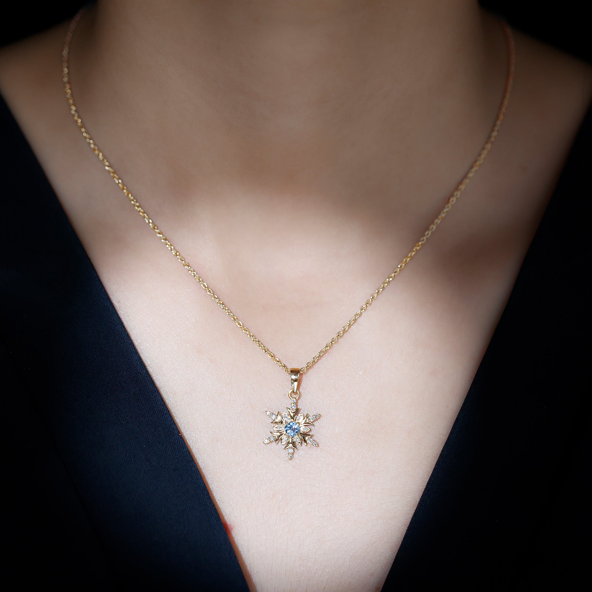 0.50 CT Aquamarine Designer Snowflake Pendant with Diamond in Gold Aquamarine - ( AAA ) - Quality - Rosec Jewels