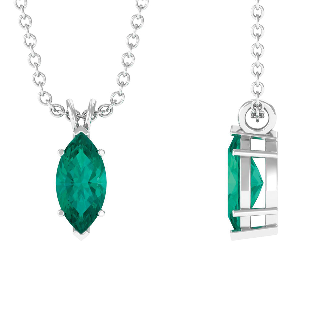 3/4 CT Marquise Cut Emerald Solitaire Drop Pendant Necklace Emerald - ( AAA ) - Quality - Rosec Jewels