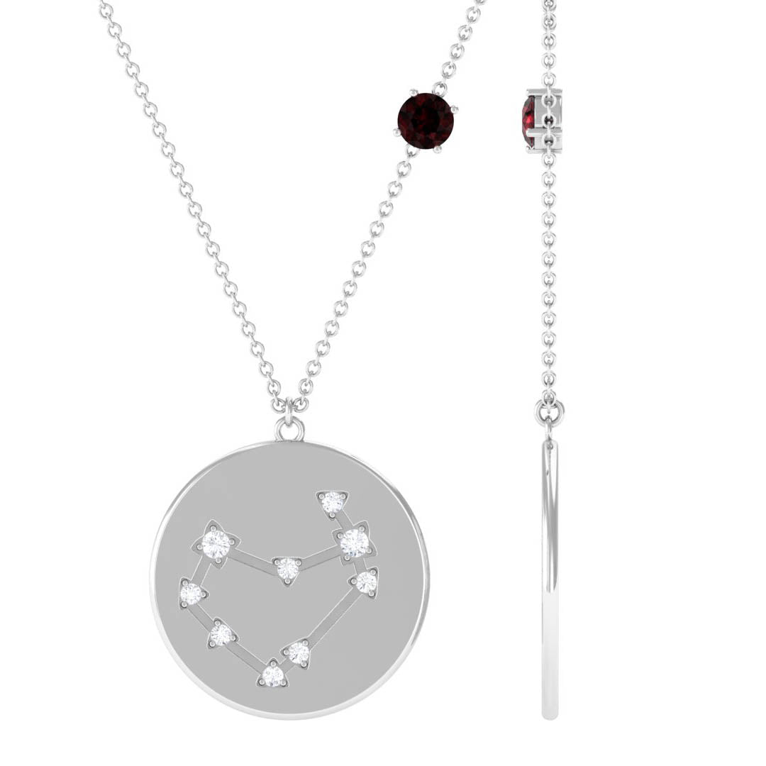 Garnet and Diamond Capricorn Constellation Disc Pendant Garnet - ( AAA ) - Quality - Rosec Jewels