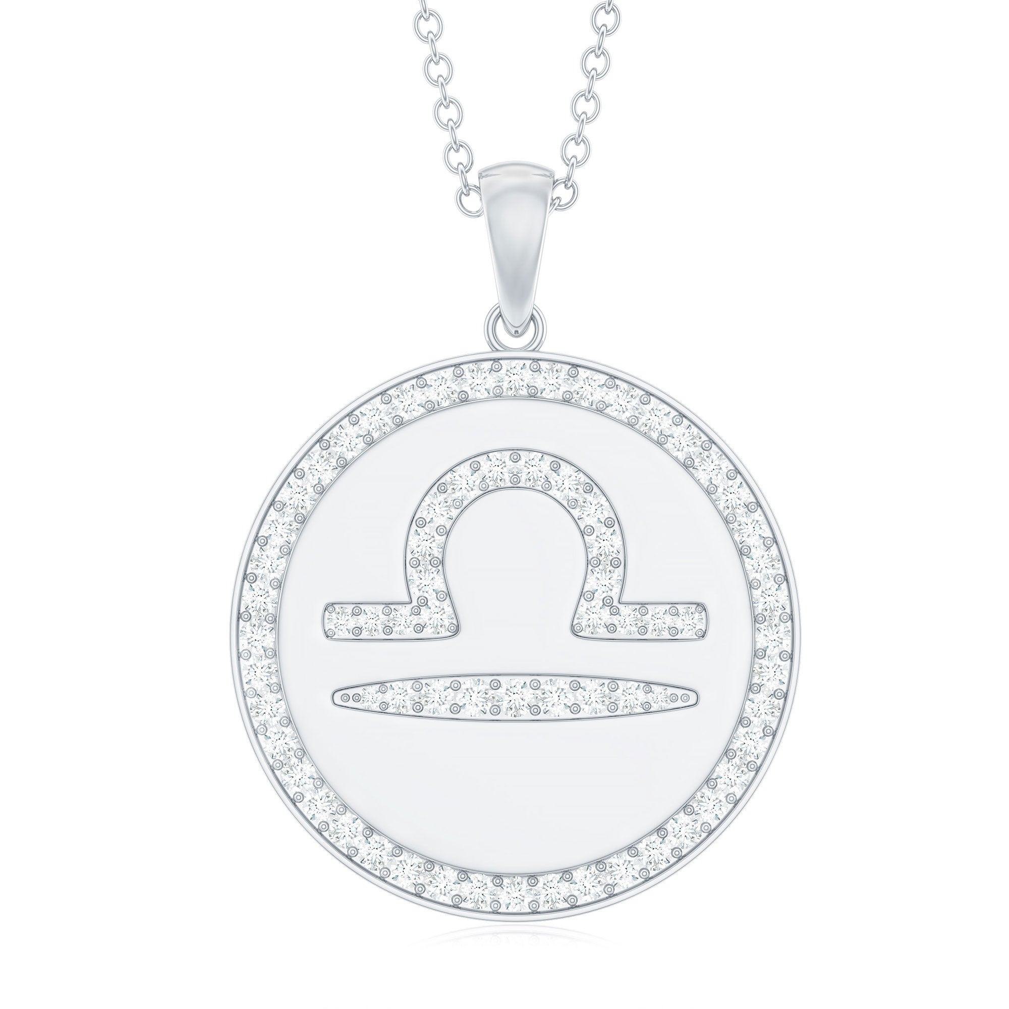 Simple Moissanite and Disc Libra Zodiac Pendant Moissanite - ( D-VS1 ) - Color and Clarity - Rosec Jewels