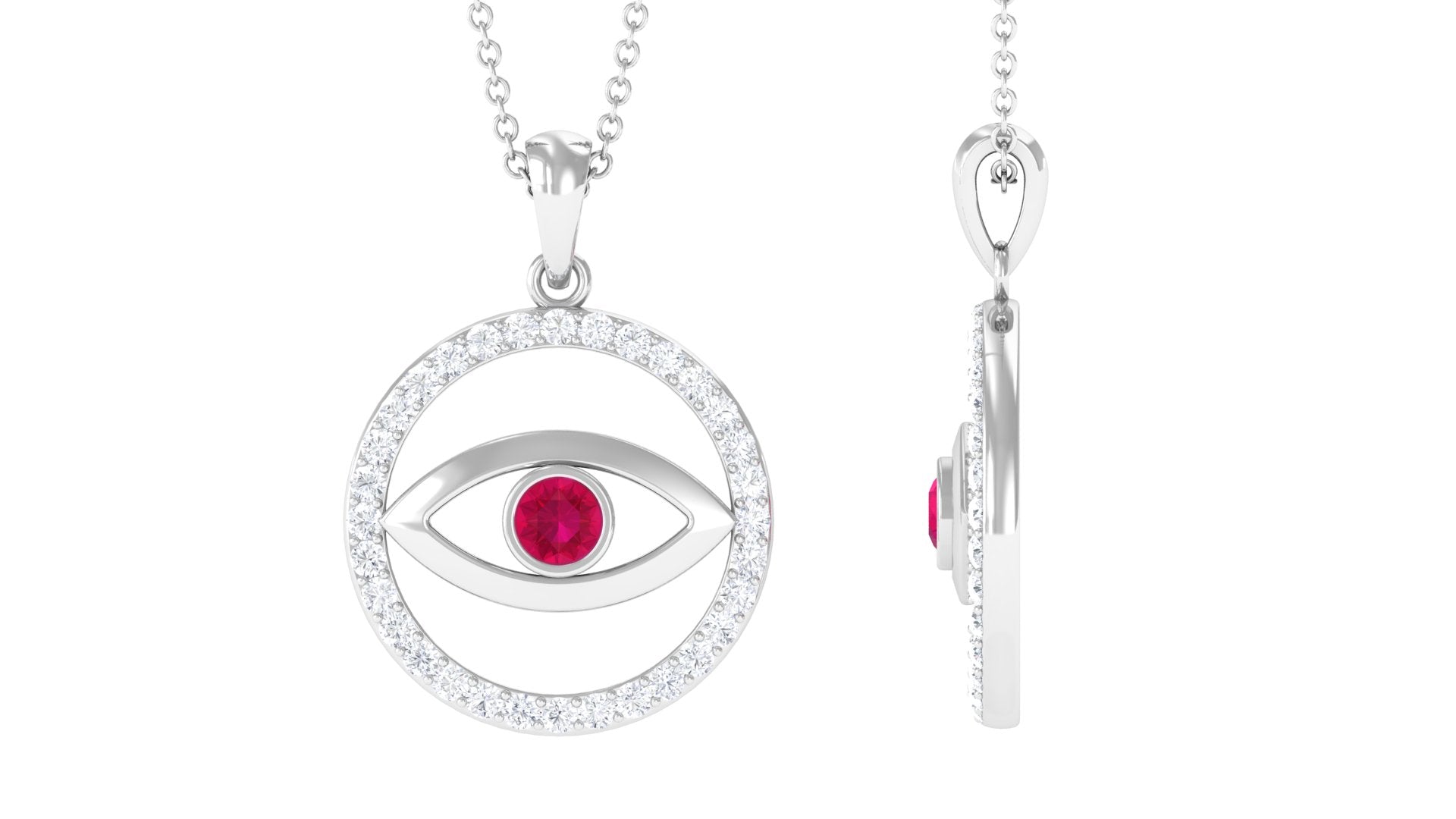 Ruby Evil Eye Pendant with Diamond Eternity Circle Ruby - ( AAA ) - Quality - Rosec Jewels