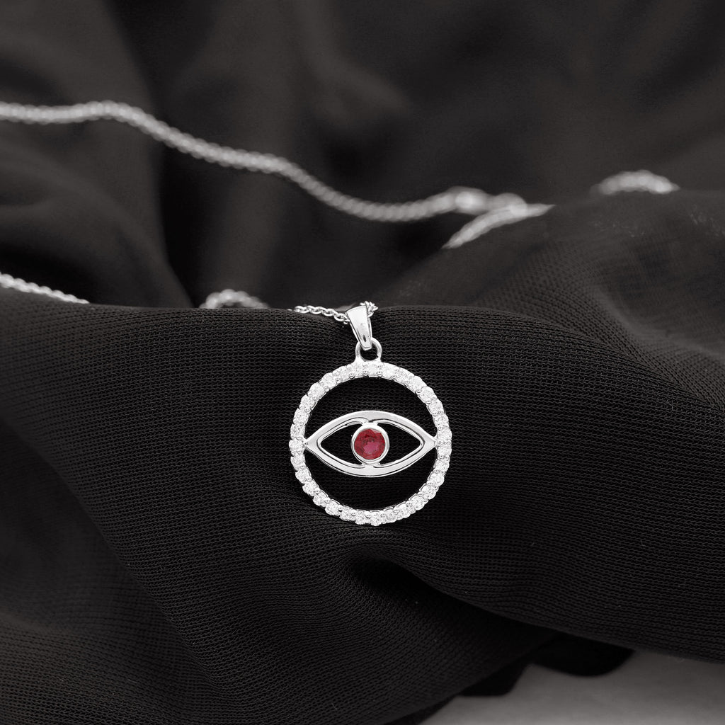 Ruby Evil Eye Pendant with Diamond Eternity Circle Ruby - ( AAA ) - Quality - Rosec Jewels UK