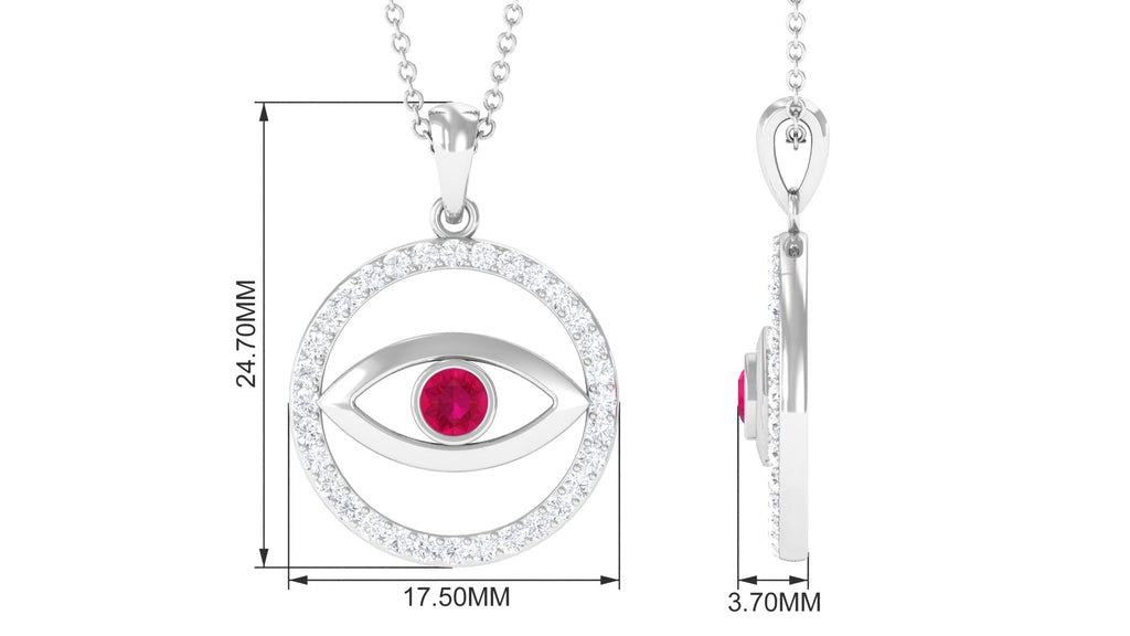 Ruby Evil Eye Pendant with Diamond Eternity Circle Ruby - ( AAA ) - Quality - Rosec Jewels UK