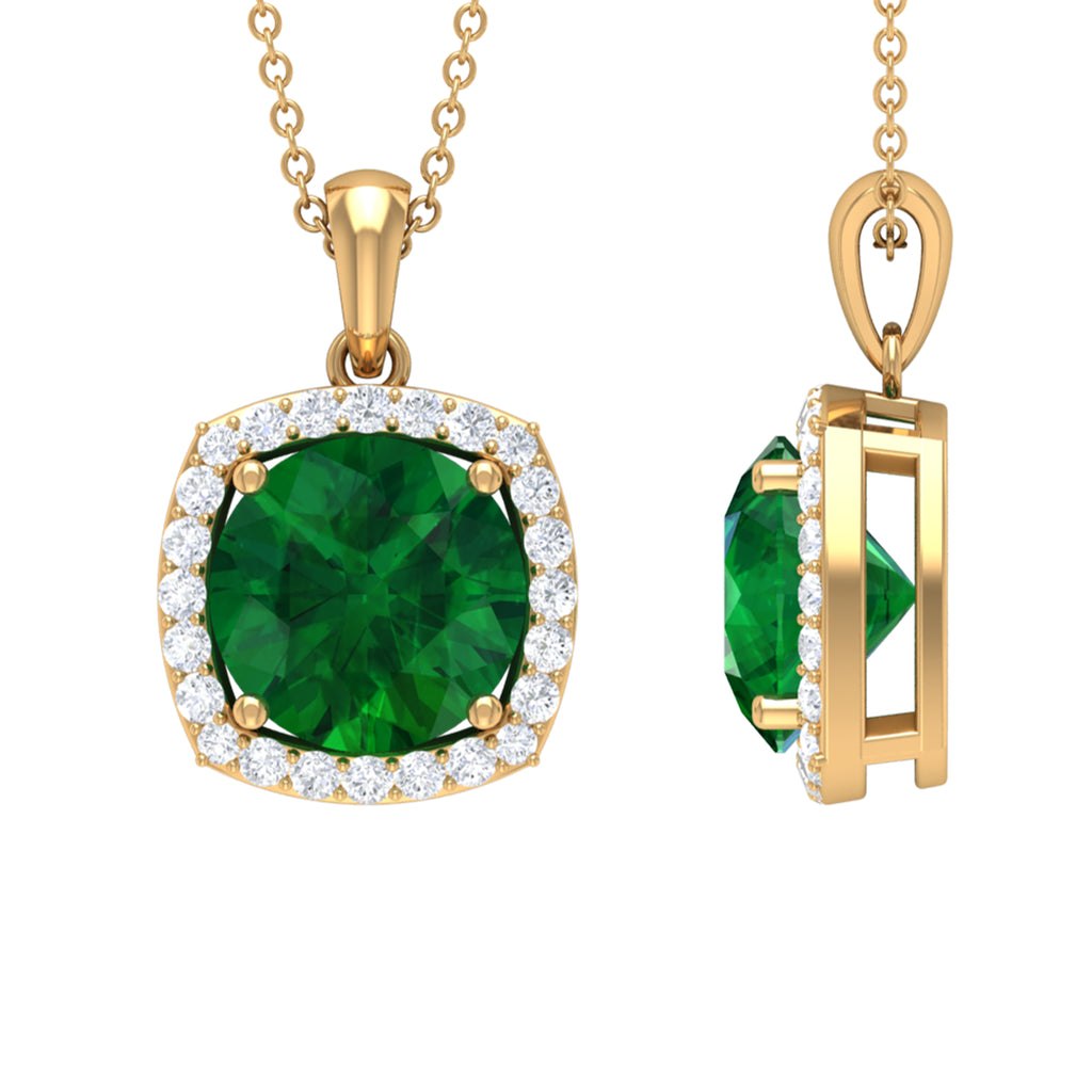 10 MM Classic Solitaire Created Emerald and Moissanite Halo Pendant Necklace Lab Created Emerald - ( AAAA ) - Quality - Rosec Jewels