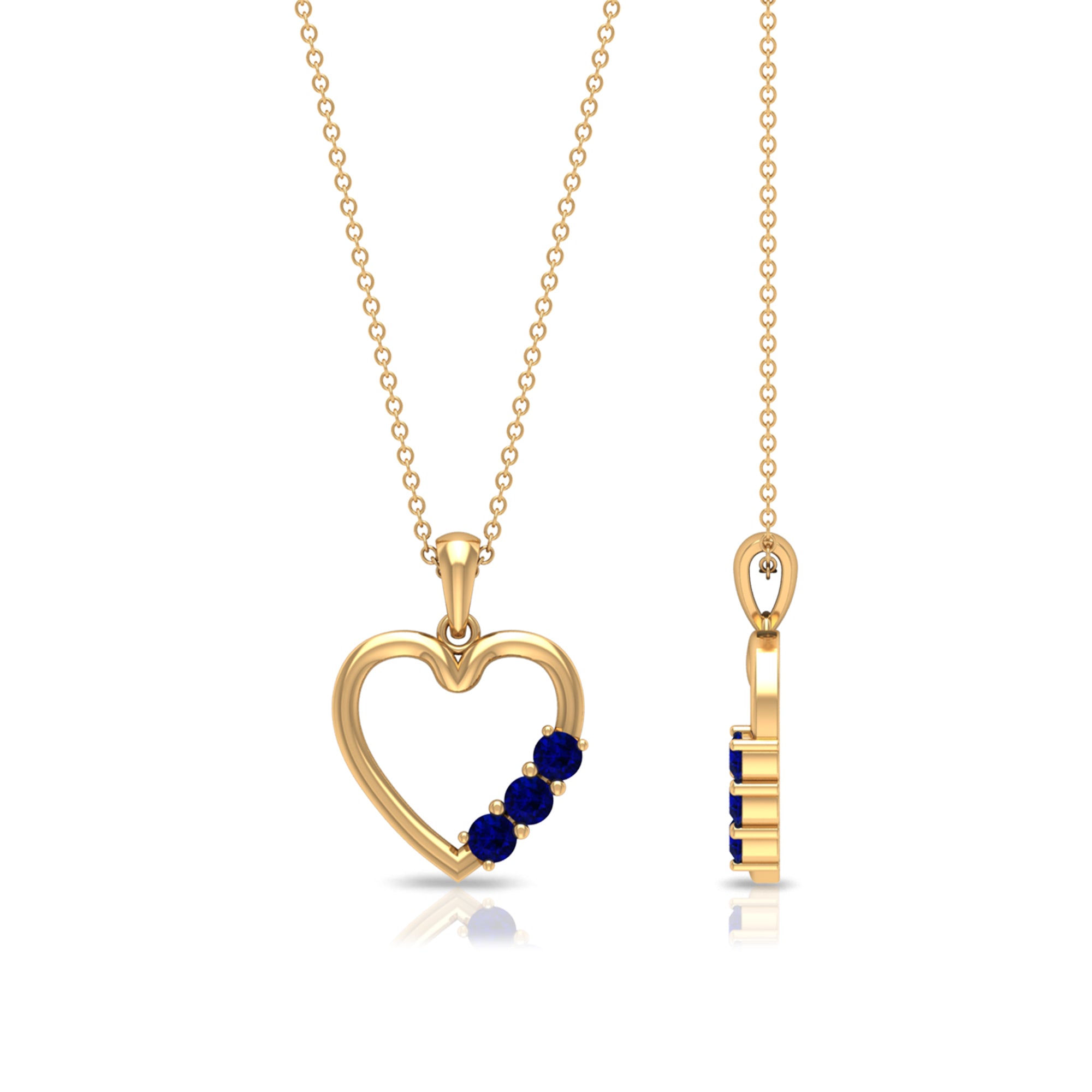 1/2 CT Simple Blue Sapphire and Gold Heart Pendant Blue Sapphire - ( AAA ) - Quality - Rosec Jewels
