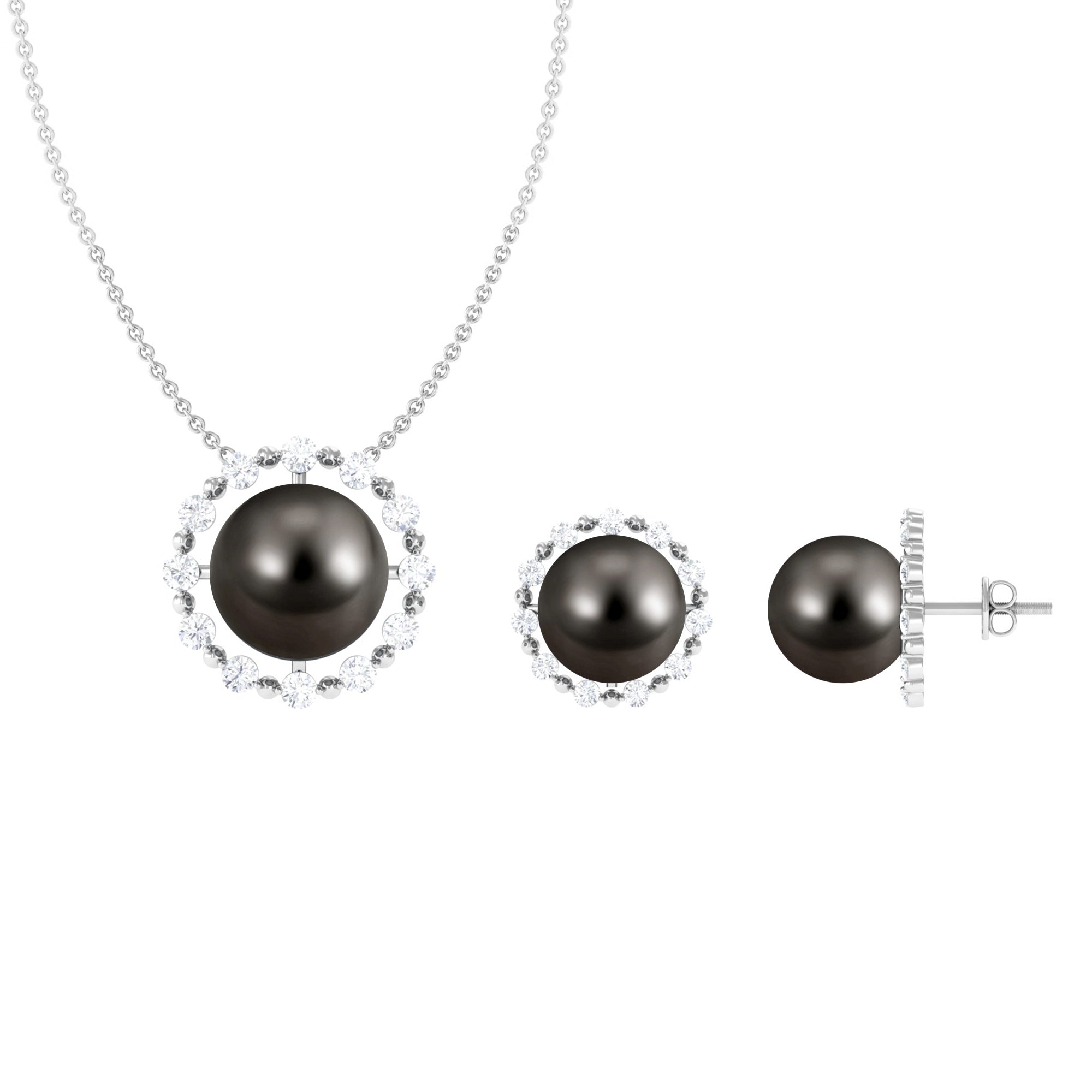 Black Tahitian Pearl and Moissanite Jewellery Set Tahitian pearl - ( AAA ) - Quality - Rosec Jewels