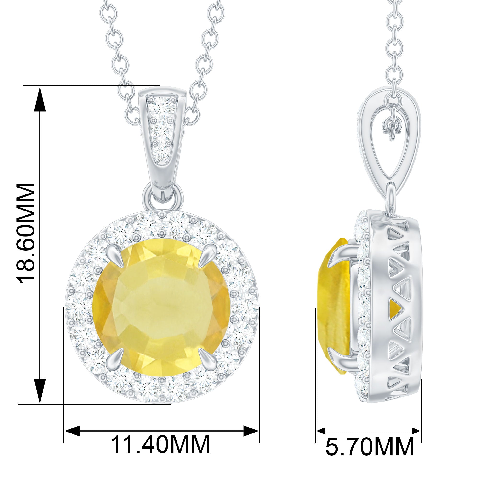Lab-Created Yellow Sapphire Halo Pendant with Diamond Lab Created Yellow Sapphire - ( AAAA ) - Quality - Rosec Jewels