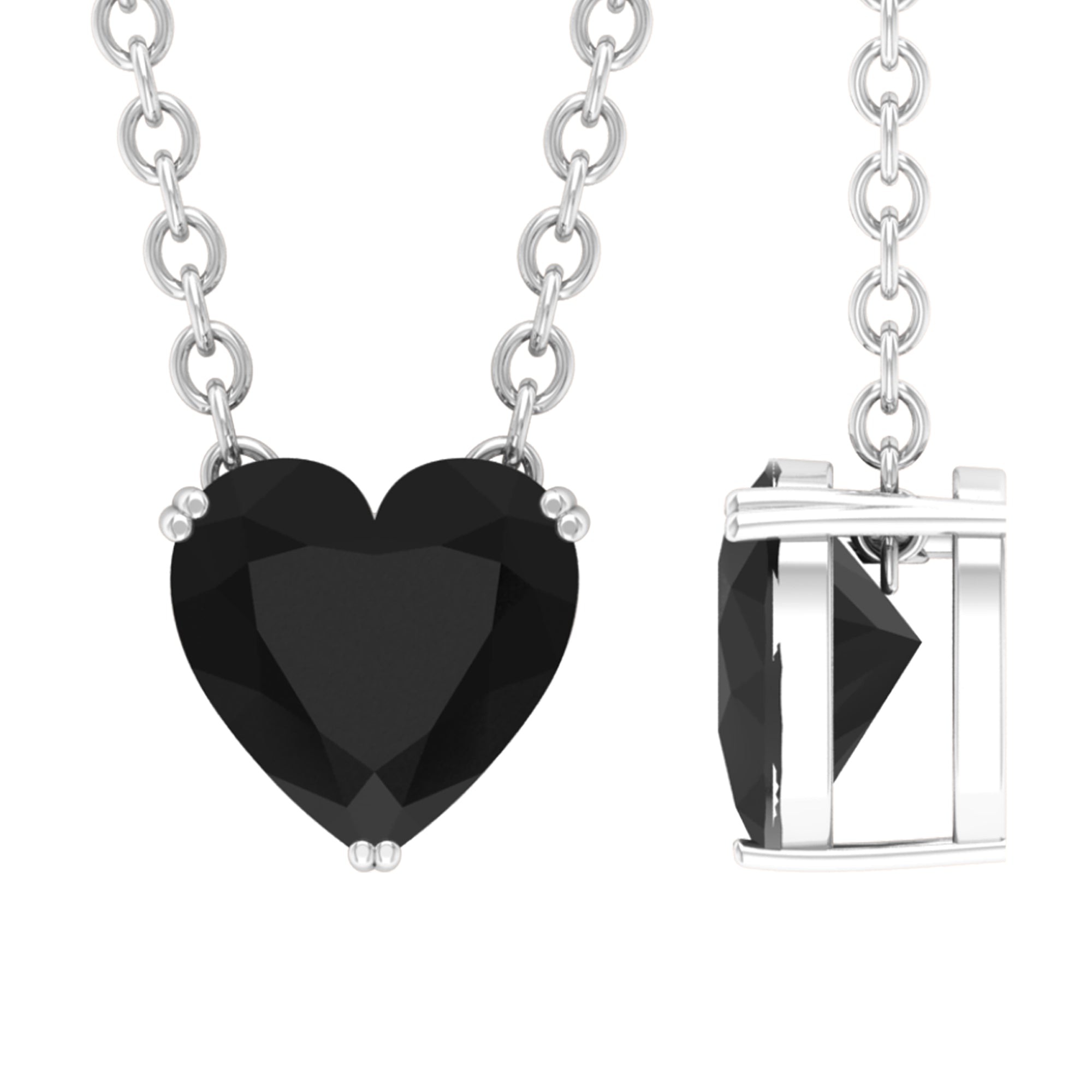 Heart Shape Black Onyx Solitaire Drop Pendant Necklace Black Onyx - ( AAA ) - Quality - Rosec Jewels