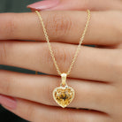 8 MM Heart Shape Citrine Solitaire Pendant with Rope Frame Citrine - ( AAA ) - Quality - Rosec Jewels