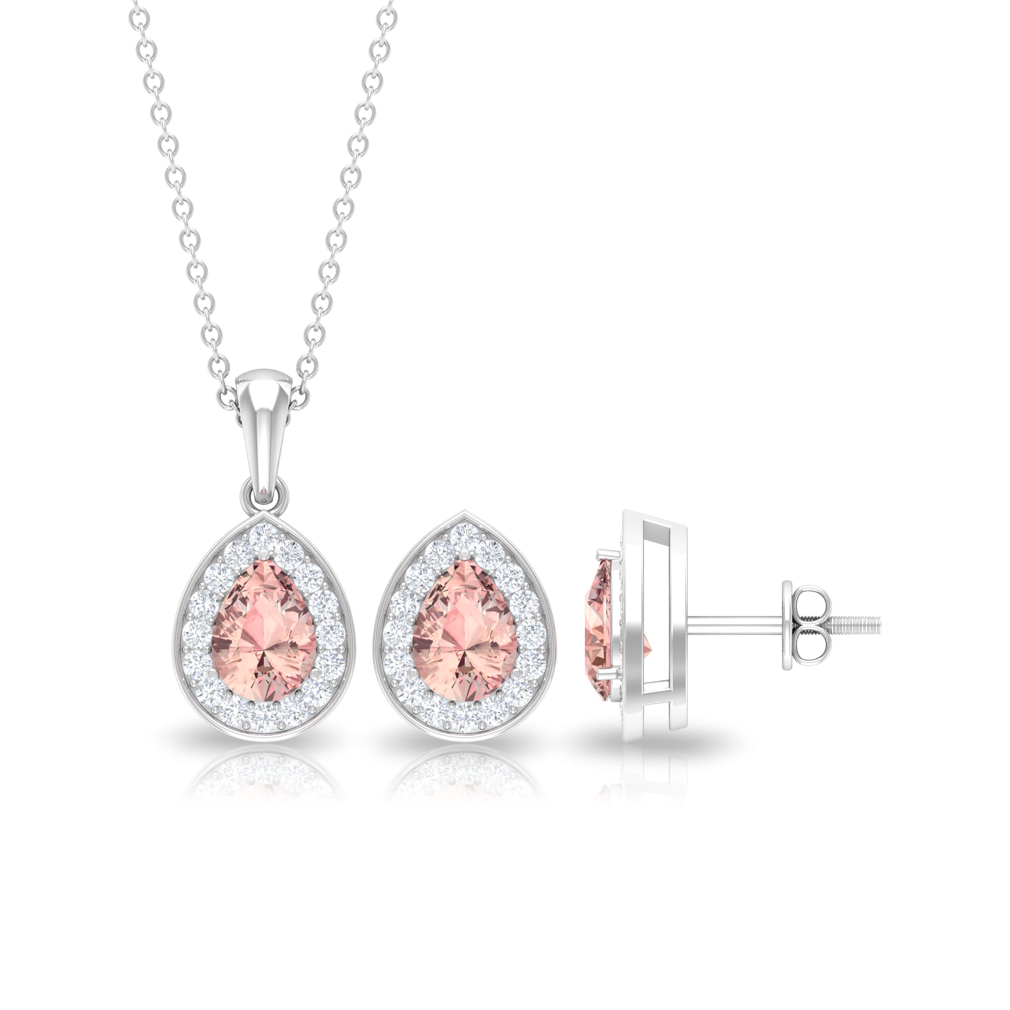3 CT Pear Cut Peach Morganite Jewelry Set with Moissanite Morganite - ( AAA ) - Quality - Rosec Jewels