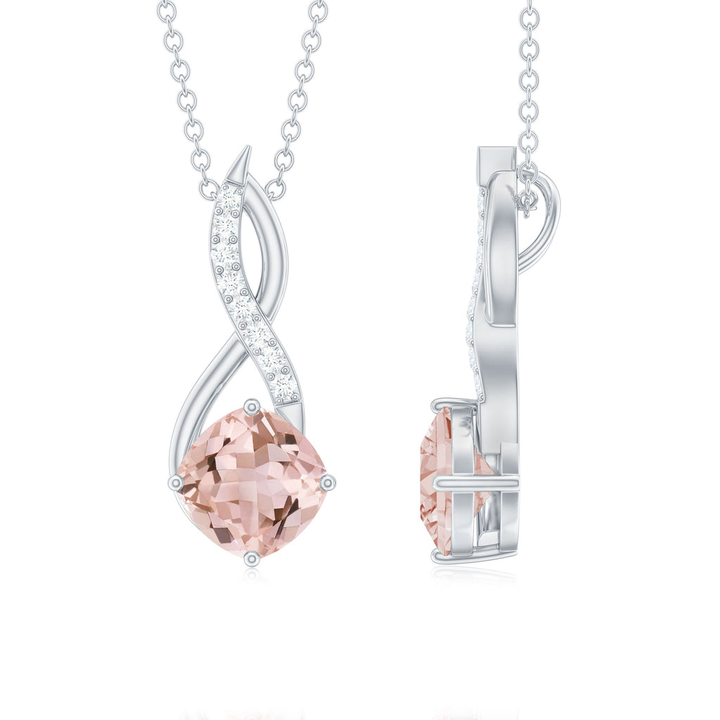 1.75 CT Infinity Pendant Necklace with Cushion Cut Morganite Solitaire and Diamond