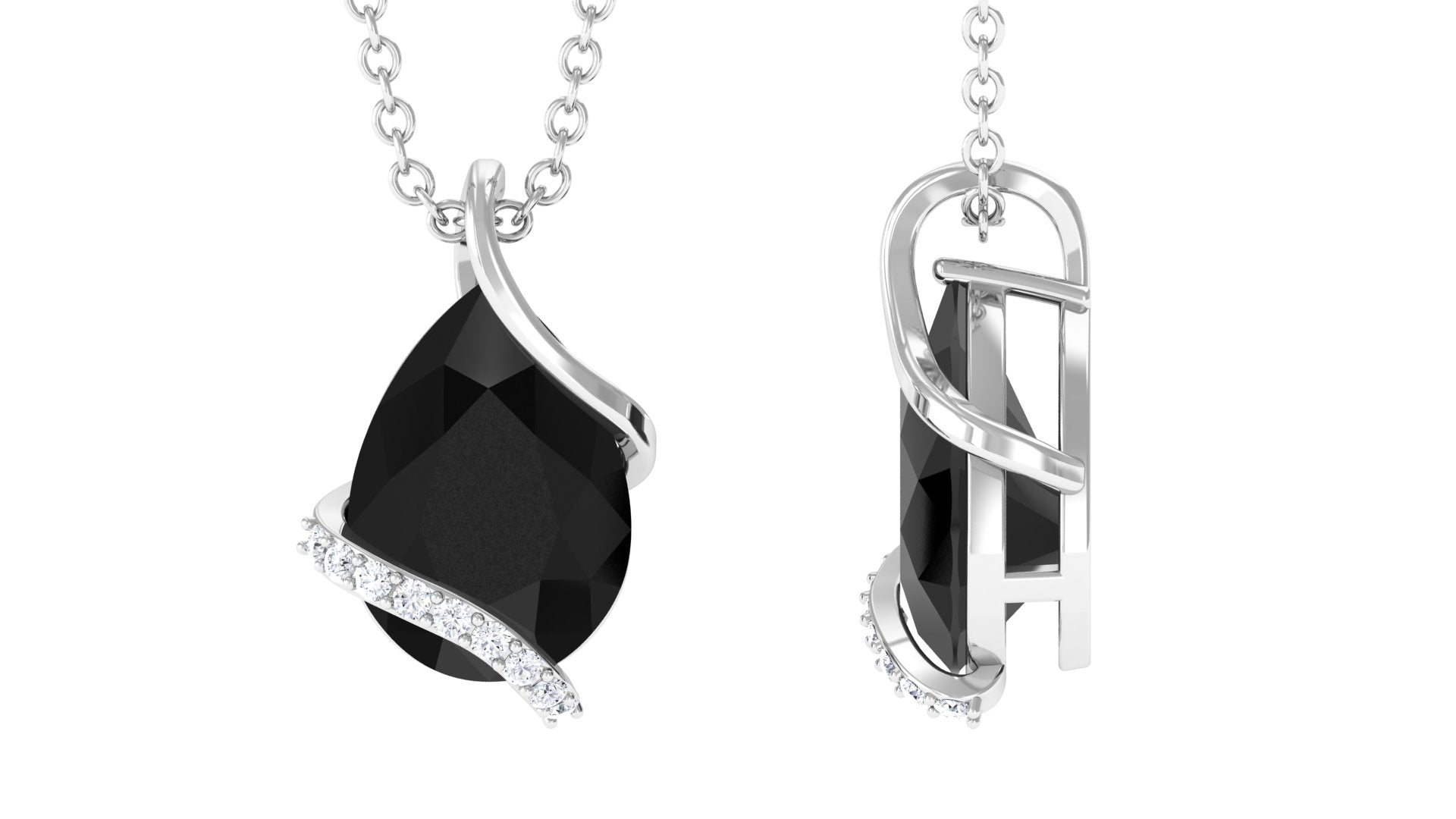 1.75 CT Black Spinel Solitaire Teardrop Pendant with Diamond Black Spinel - ( AAA ) - Quality - Rosec Jewels