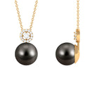 7.75 CT Natural Diamond and Tahitian Pearl Drop Necklace Tahitian pearl - ( AAA ) - Quality - Rosec Jewels