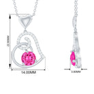 Oval Created Pink Sapphire Solitaire Pendant with Dainty Moissanite Lab Created Pink Sapphire - ( AAAA ) - Quality - Rosec Jewels