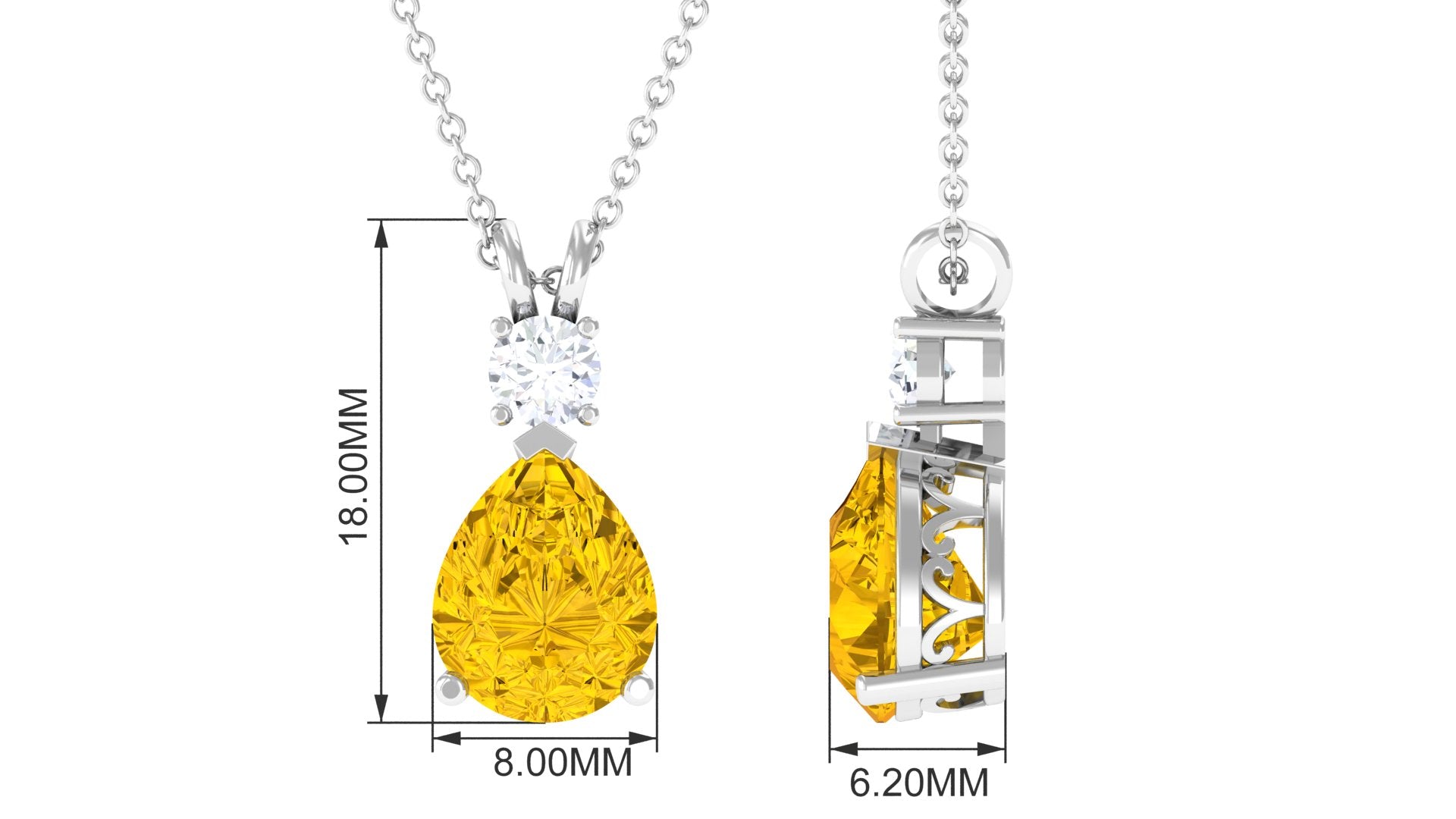 Teardrop Pendant with Created Yellow Sapphire and Moissanite Lab Created Yellow Sapphire - ( AAAA ) - Quality - Rosec Jewels