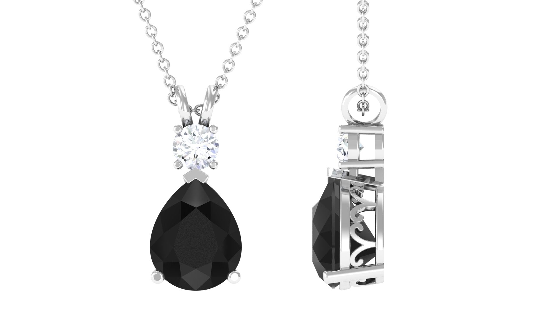 Created Black Diamond Teardrop Pendant Necklace with Moissanite Lab Created Black Diamond - ( AAAA ) - Quality - Rosec Jewels