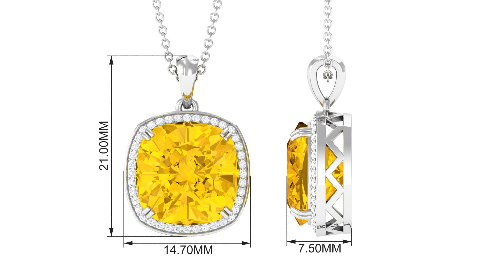 Classic Created Yellow Sapphire and Moissanite Halo Pendant Necklace Lab Created Yellow Sapphire - ( AAAA ) - Quality - Rosec Jewels