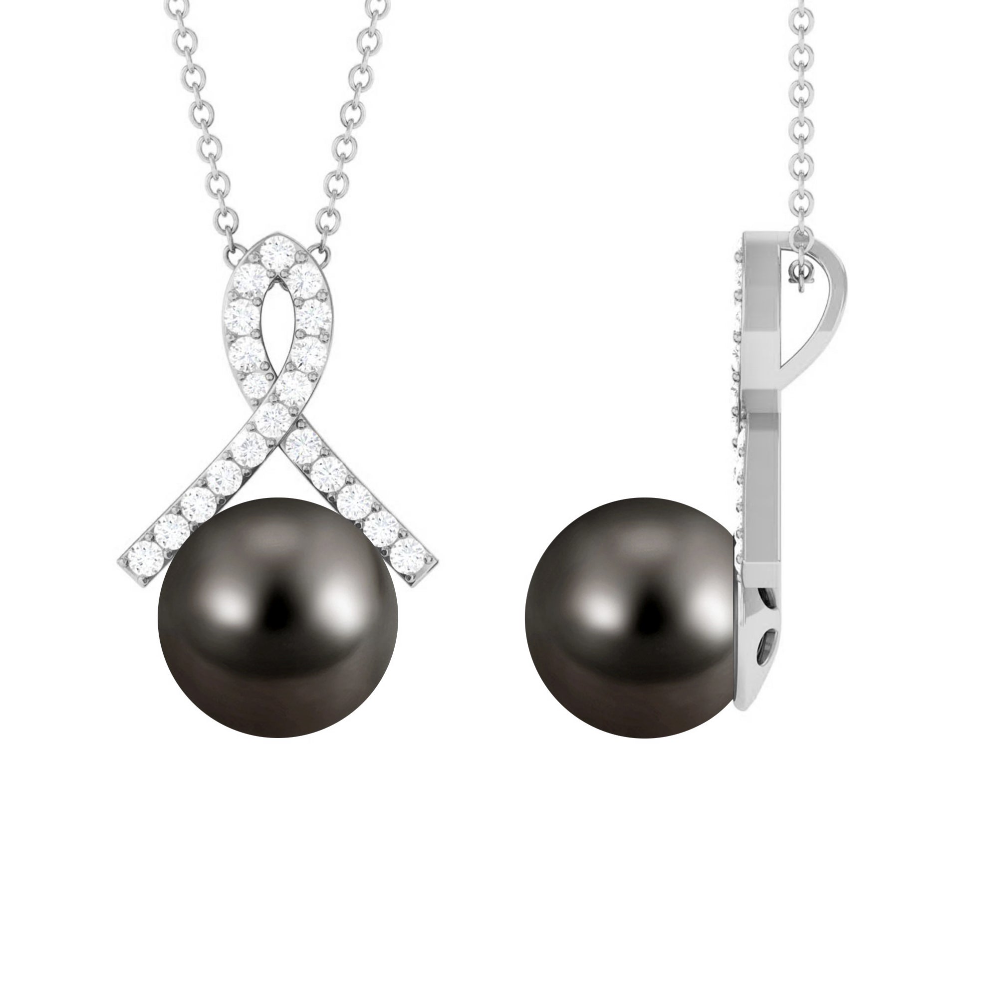 Tahitian Pearl Solitaire Pendant with Diamond Twisted Bail Tahitian pearl - ( AAA ) - Quality - Rosec Jewels