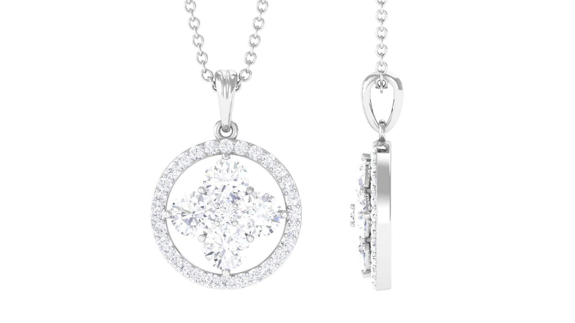 Simple Moissanite Flower Pendant with Halo Moissanite - ( D-VS1 ) - Color and Clarity - Rosec Jewels