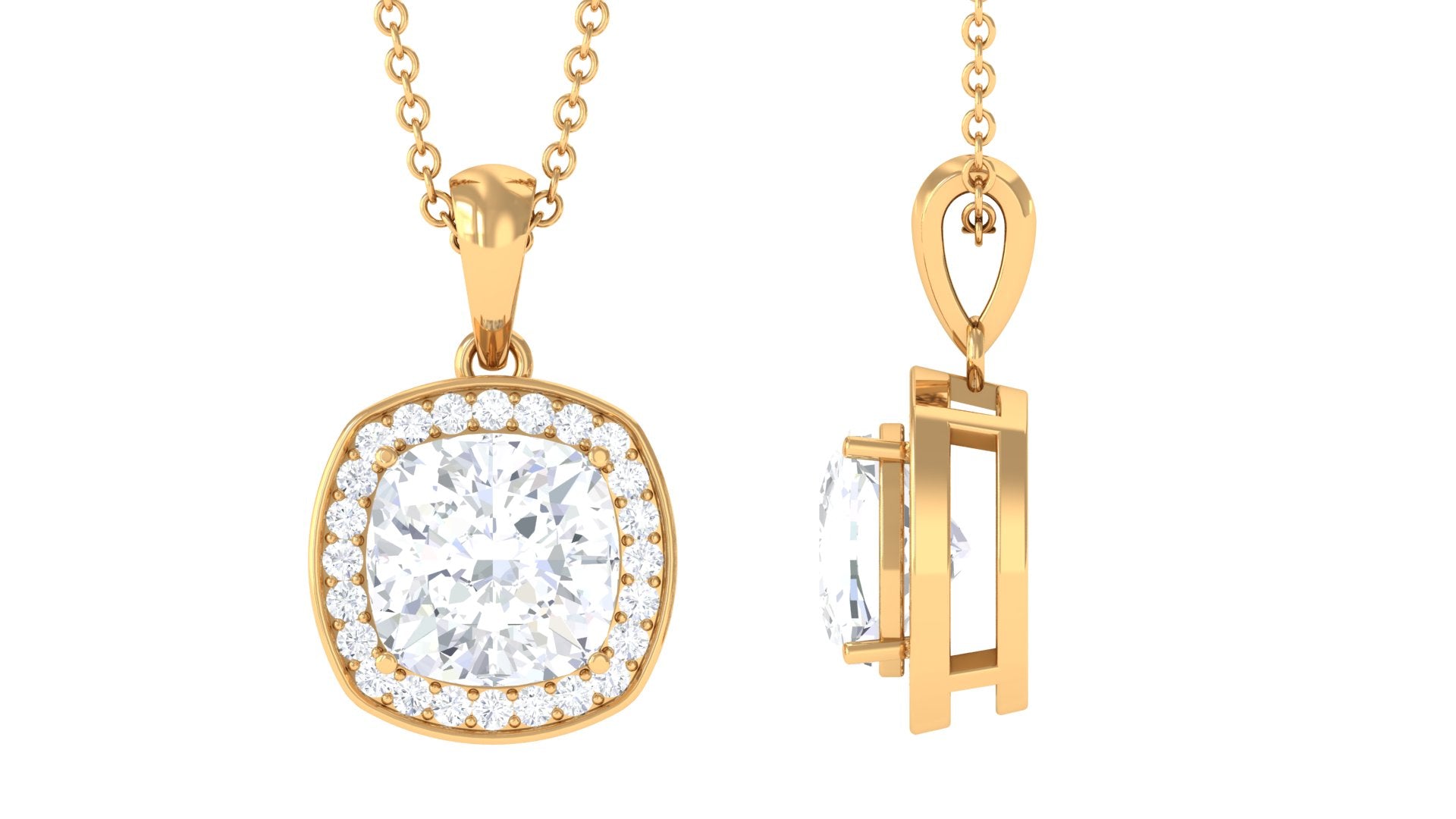 3.50 CT Classic Moissanite Halo Pendant in Gold Moissanite - ( D-VS1 ) - Color and Clarity - Rosec Jewels