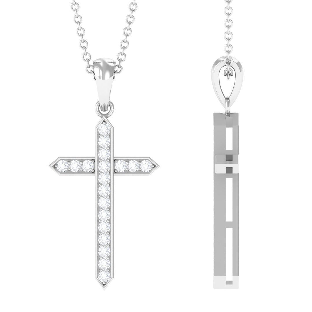 Round Moissanite Cross Pendant Necklace Moissanite - ( D-VS1 ) - Color and Clarity - Rosec Jewels