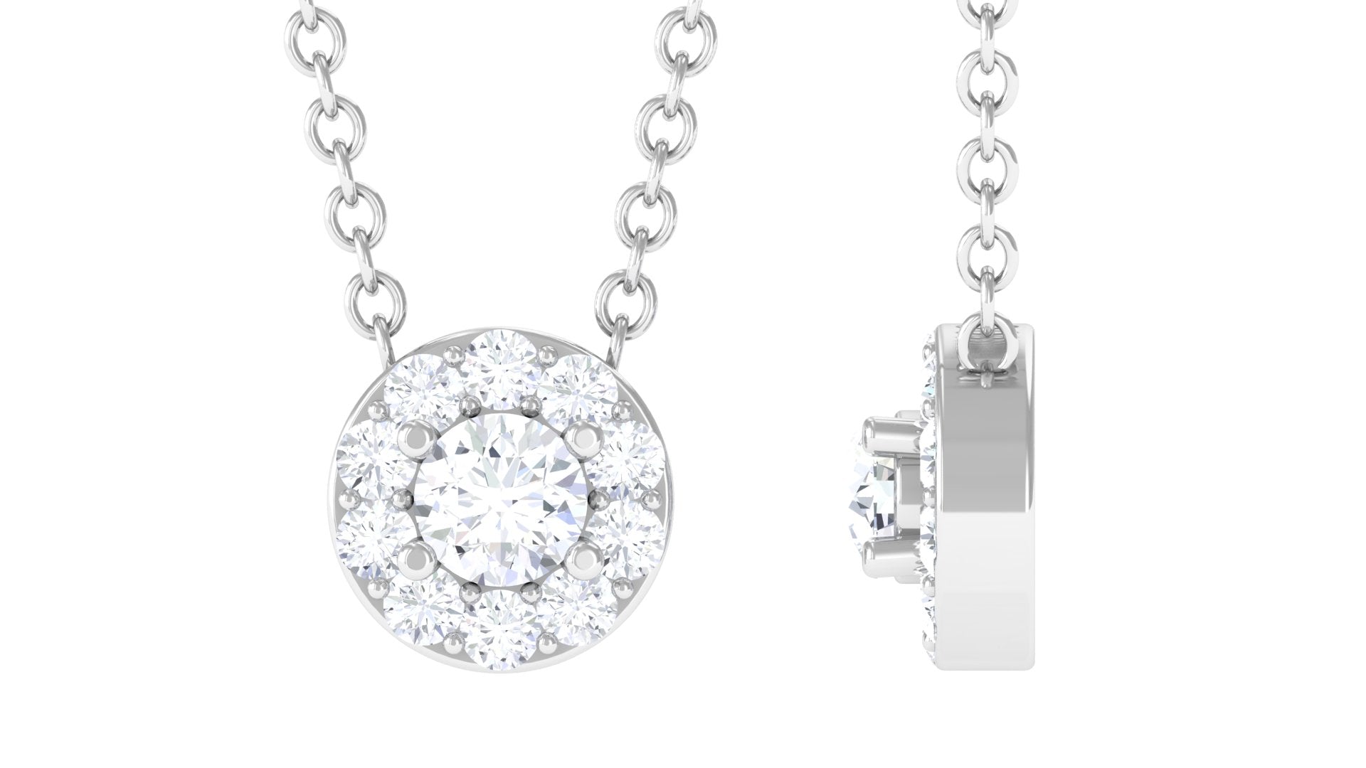 Minimal Moissanite Halo Necklace Moissanite - ( D-VS1 ) - Color and Clarity - Rosec Jewels