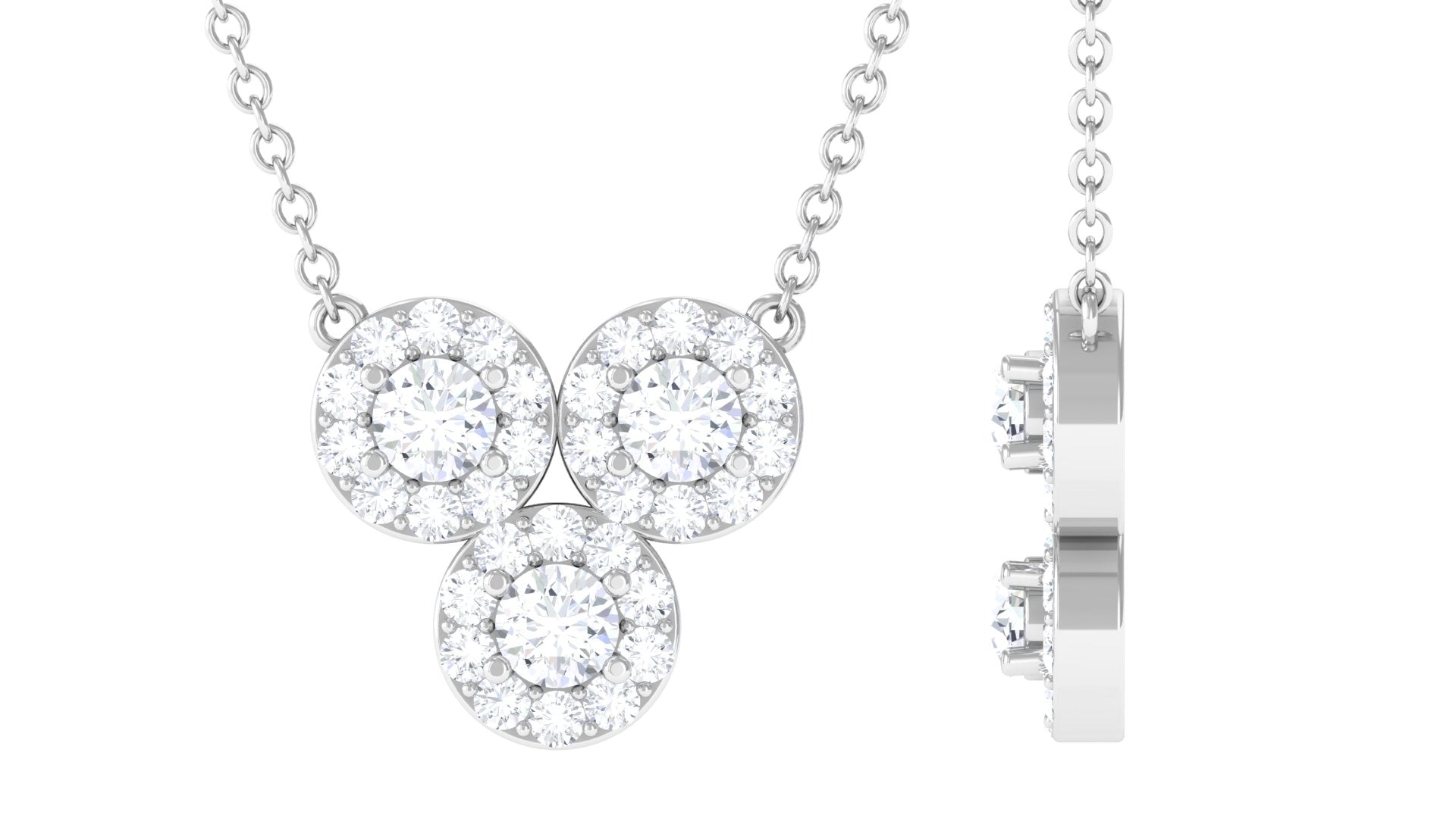 3/4 CT Certified Moissanite Trio Gold Necklace with Halo Moissanite - ( D-VS1 ) - Color and Clarity - Rosec Jewels
