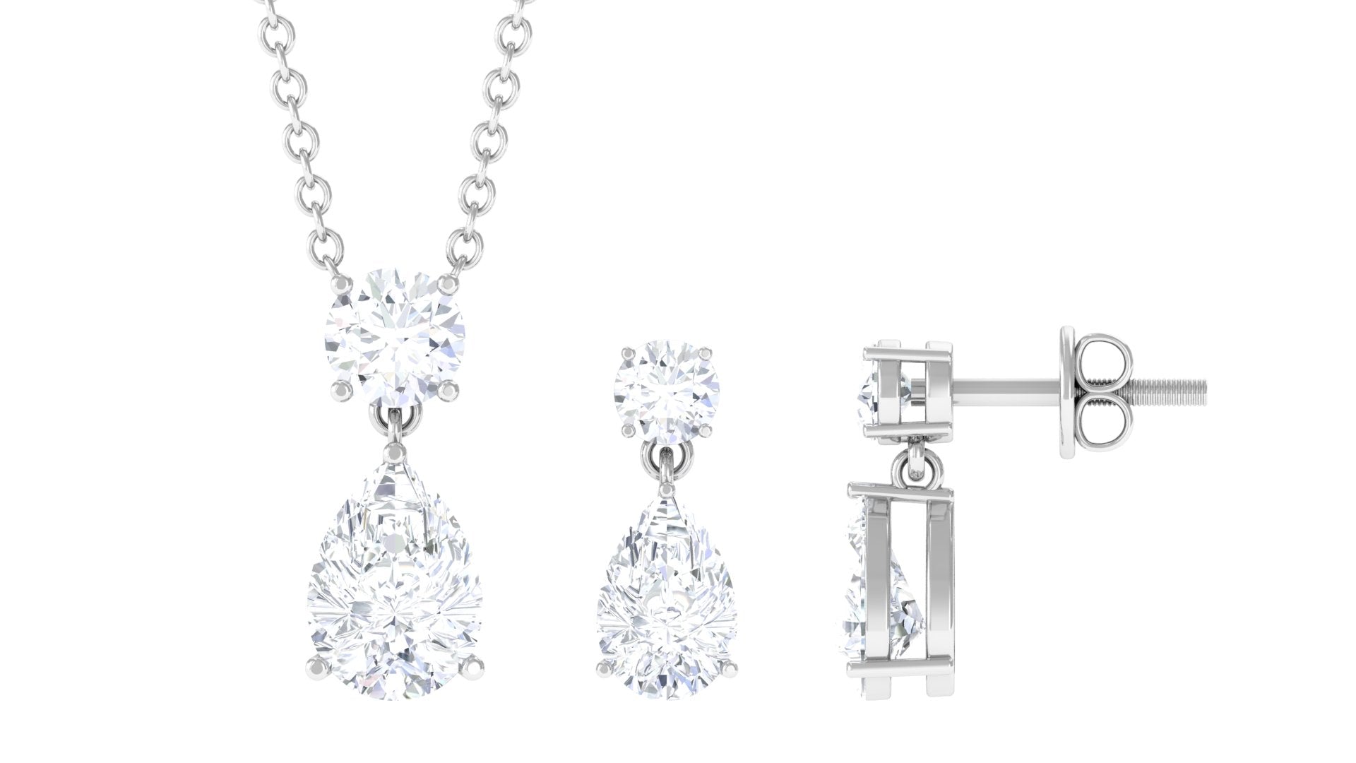 2.5 CT Moissanite Teardrop Two Stone Jewelry Set Moissanite - ( D-VS1 ) - Color and Clarity - Rosec Jewels