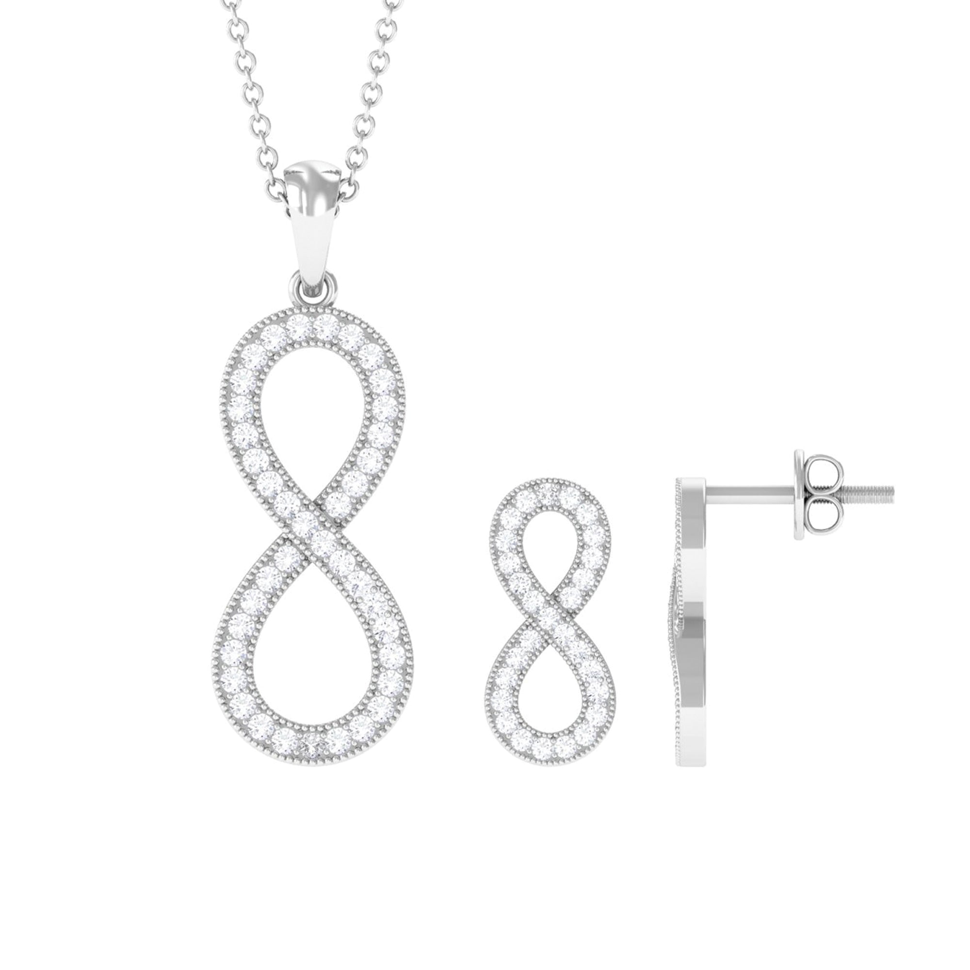 Simple Moissanite Infinity Jewellery Set Moissanite - ( D-VS1 ) - Color and Clarity - Rosec Jewels
