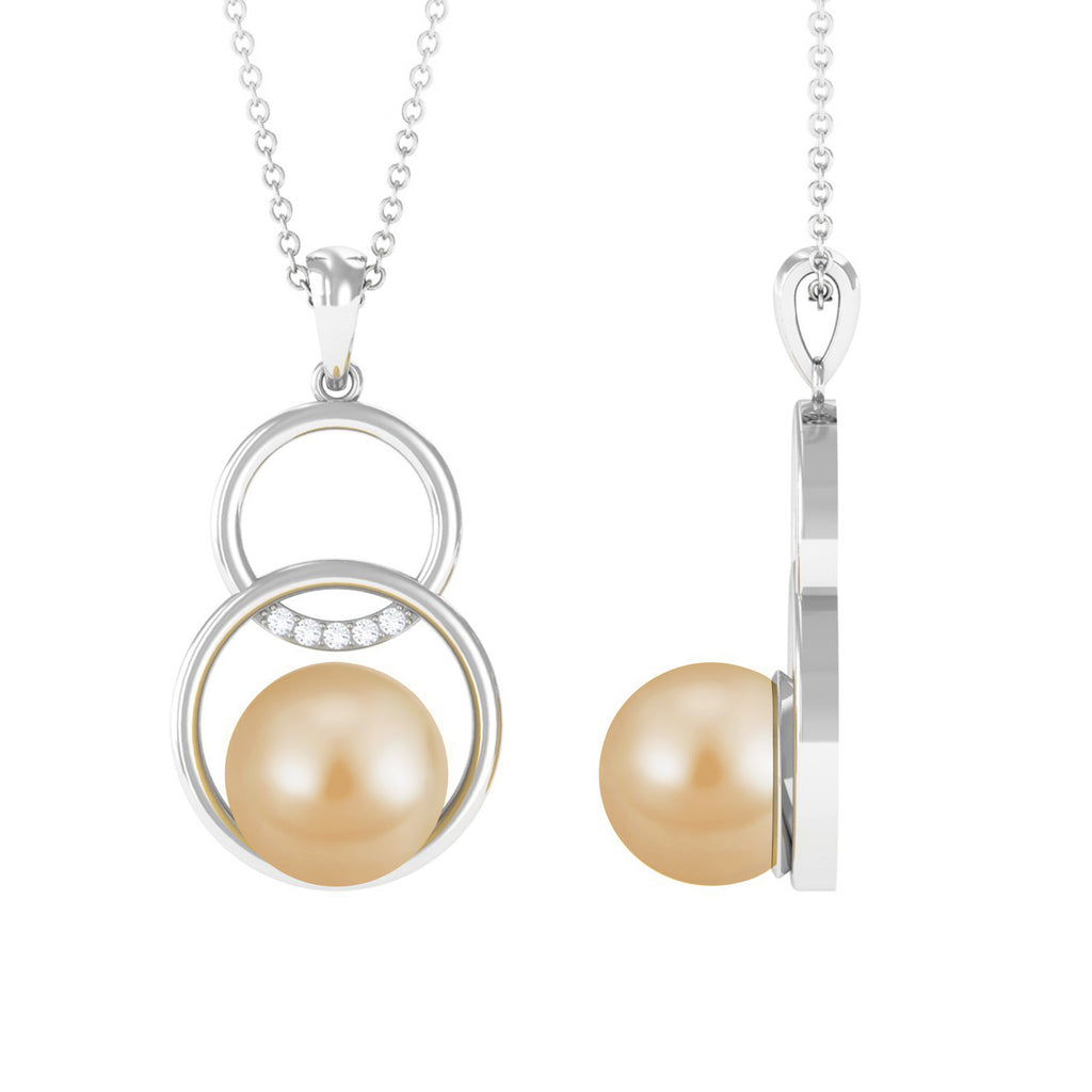 South Sea Pearl and Moissanite Open Circle Drop Pendant