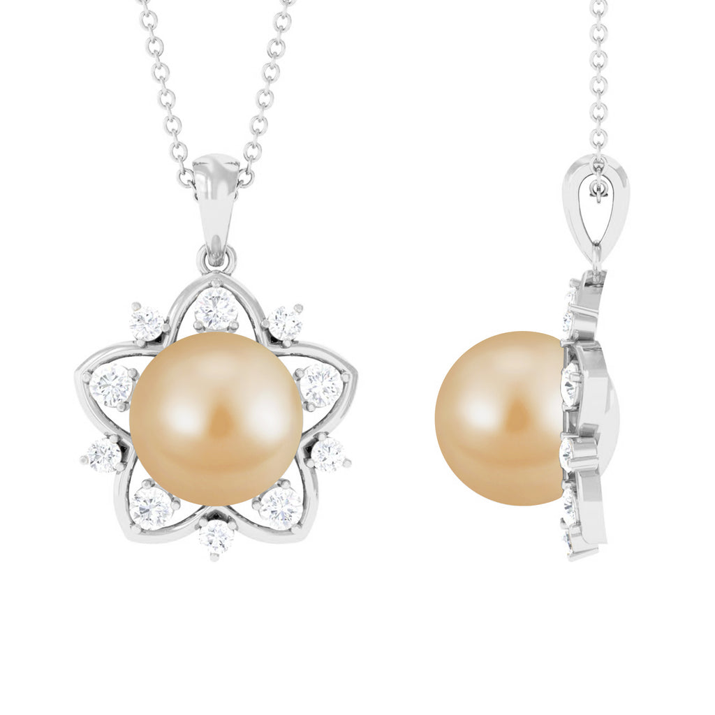 South Sea Pearl and Moissanite Star Pendant Necklace