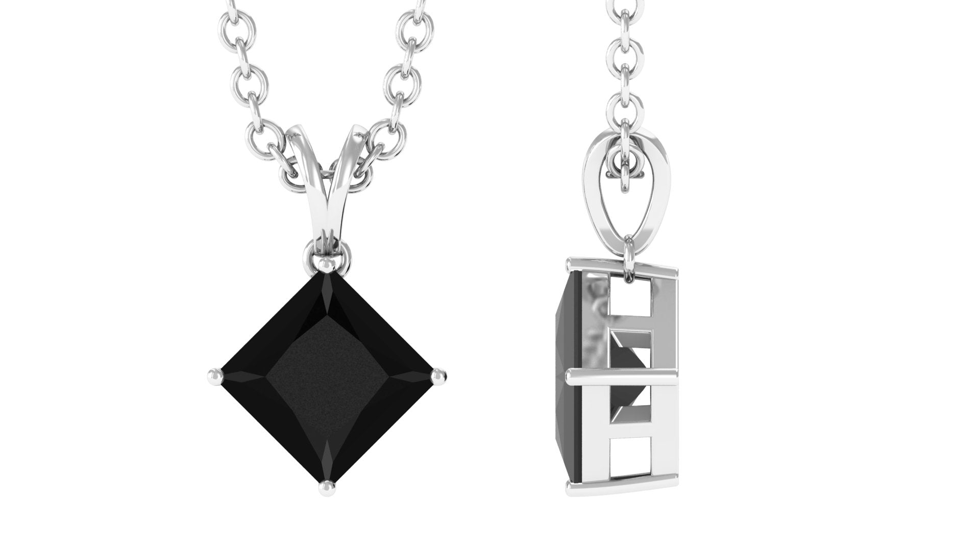 Created Black Diamond Solitaire Pendant Necklace Lab Created Black Diamond - ( AAAA ) - Quality - Rosec Jewels