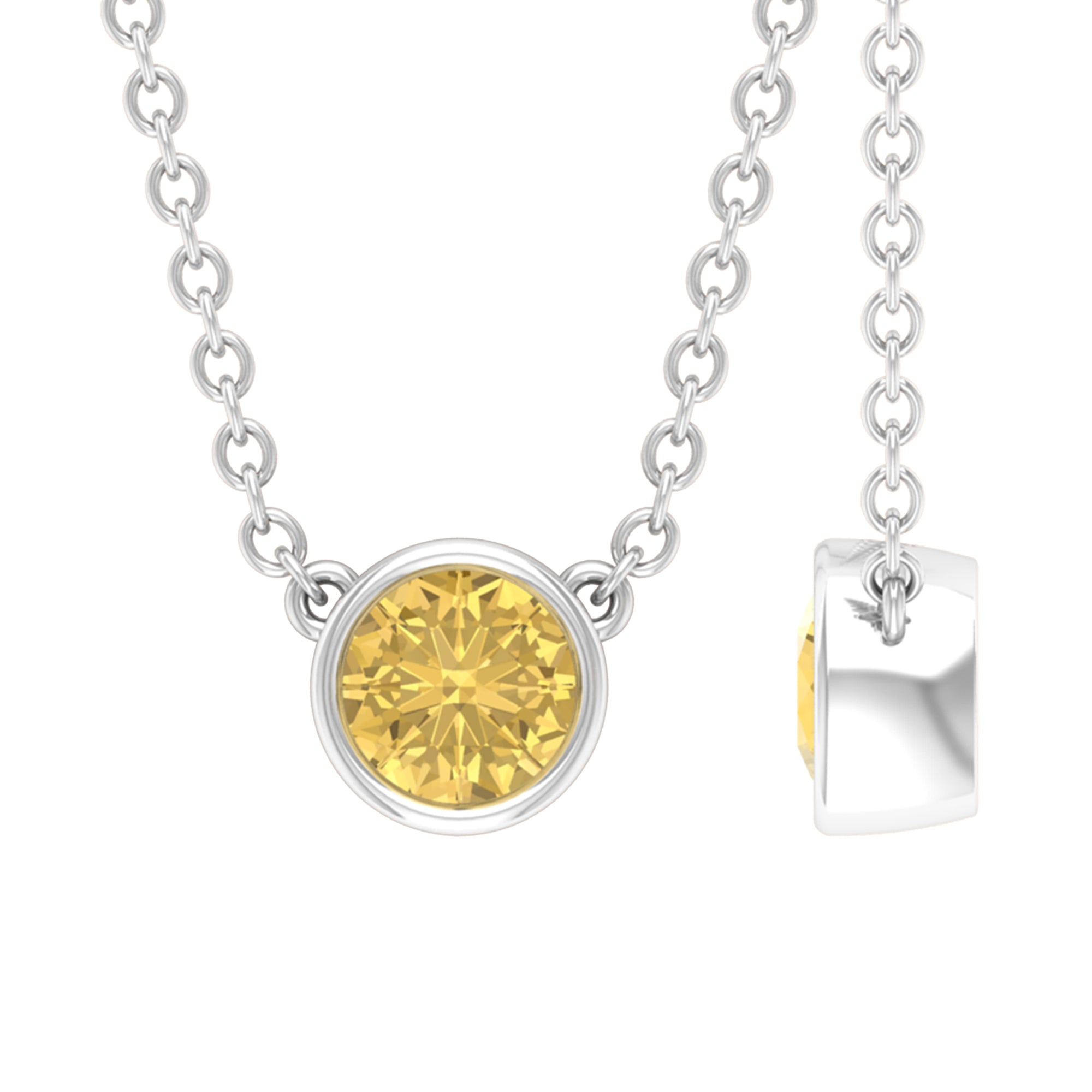 Round Shape Citrine Solitaire Necklace in Bezel Setting Citrine - ( AAA ) - Quality - Rosec Jewels