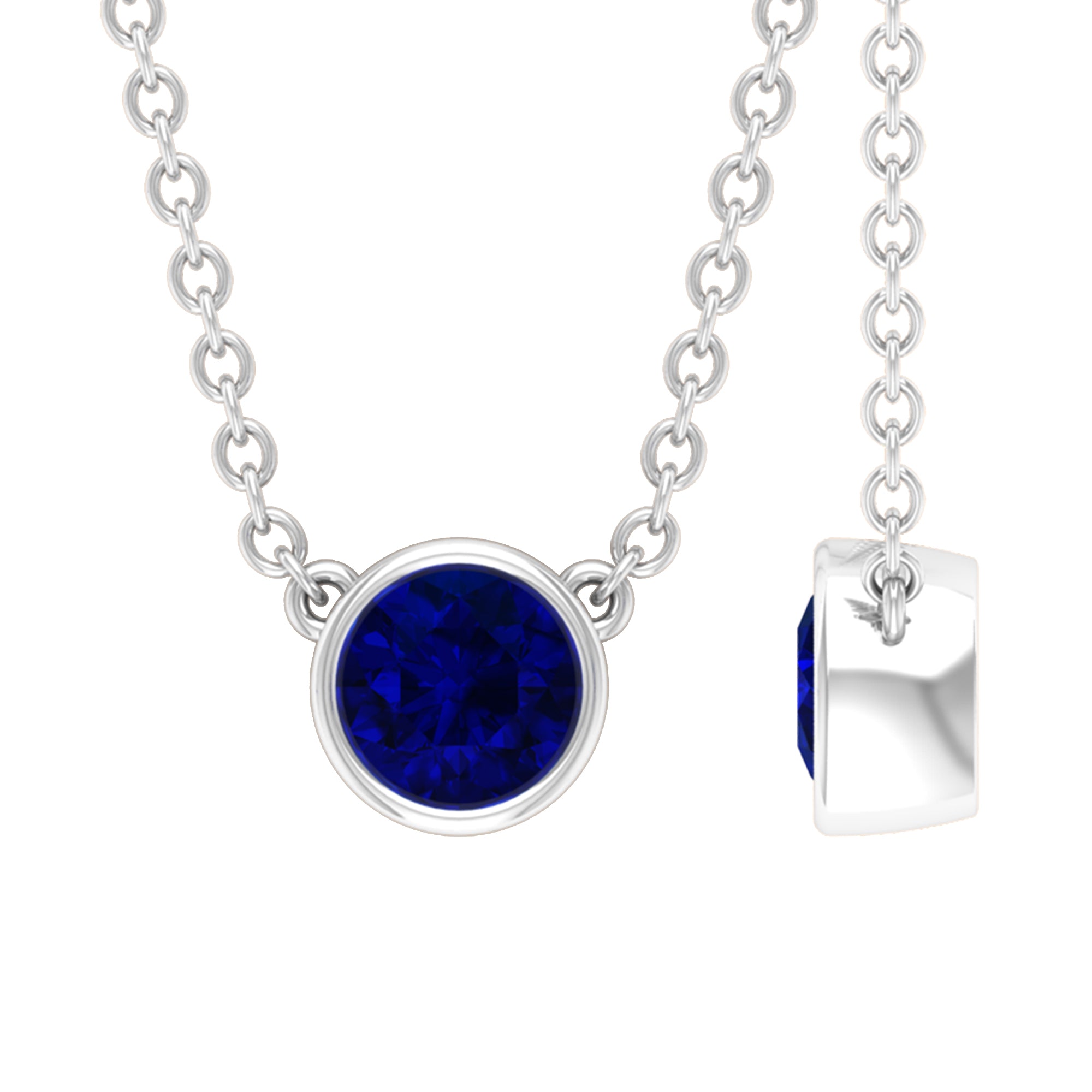 1/2 CT Bezel Set Round Blue Sapphire Solitaire Necklace Blue Sapphire - ( AAA ) - Quality - Rosec Jewels